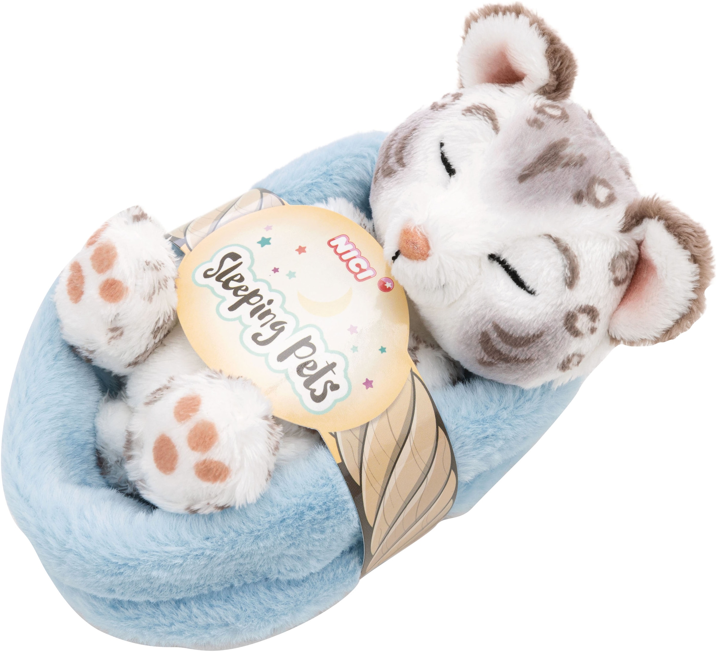 Nici Kuscheltier »Sleeping Pets, Schneeleopard, 12 cm« im Körbchen