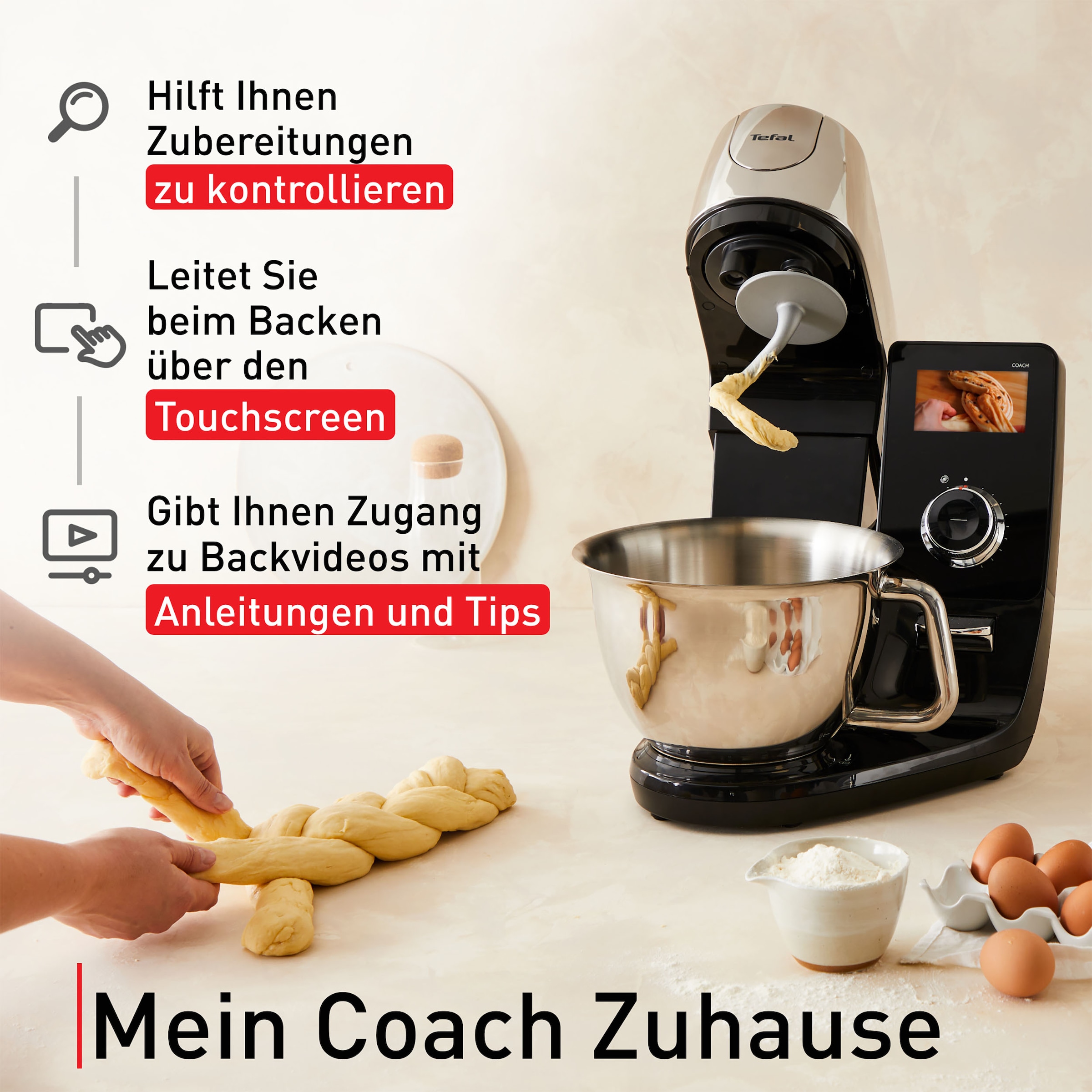 Tefal Küchenmaschine »QB950D I-Coach Touch«, 21 Automatikprogramme, intuitives digitales Coaching, Touchscreen