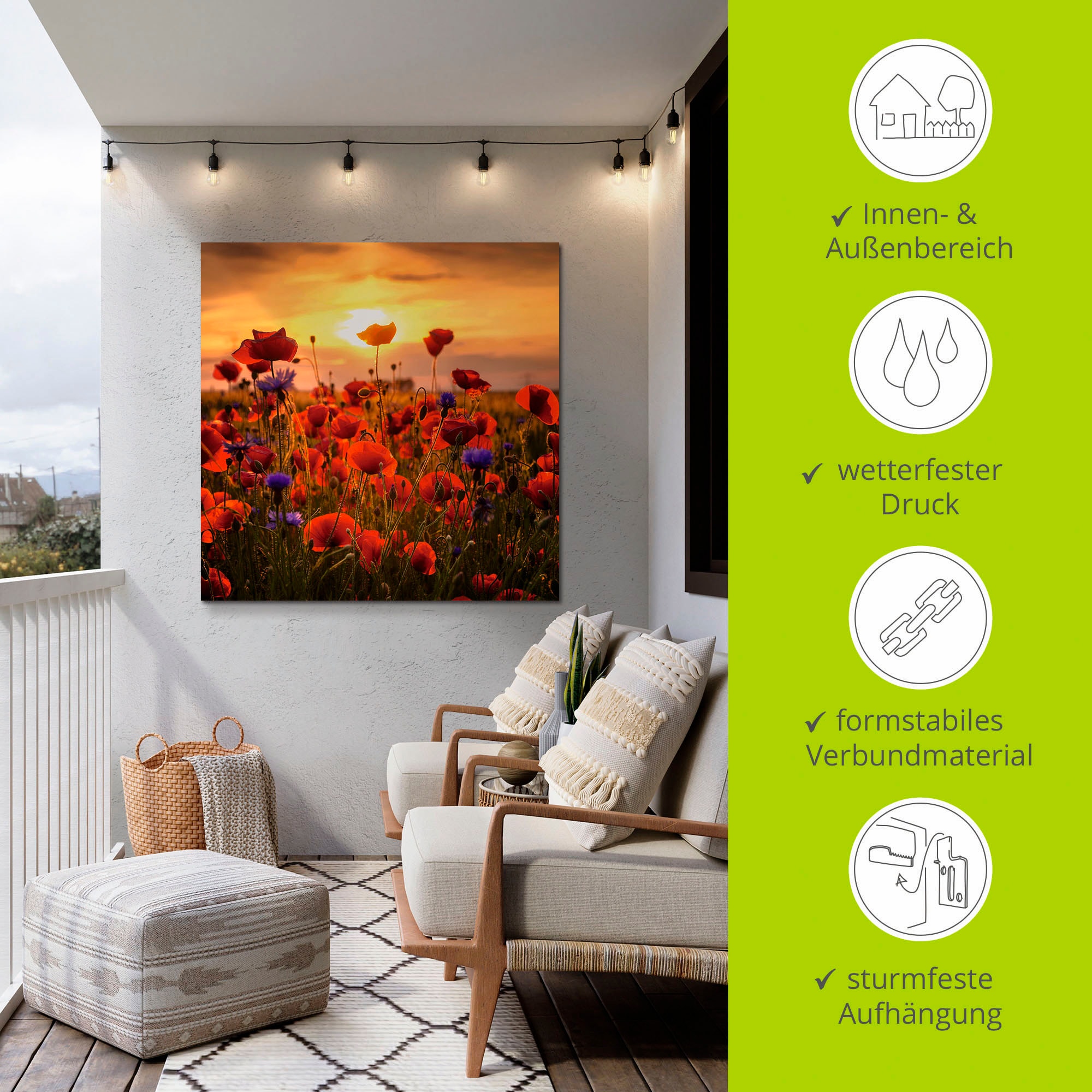Artland Wandbild »Mohnblumen im Abendlicht«, Blumen, (1 St.), als Alubild, Outdoorbild, Leinwandbild, Poster, Wandaufkleber