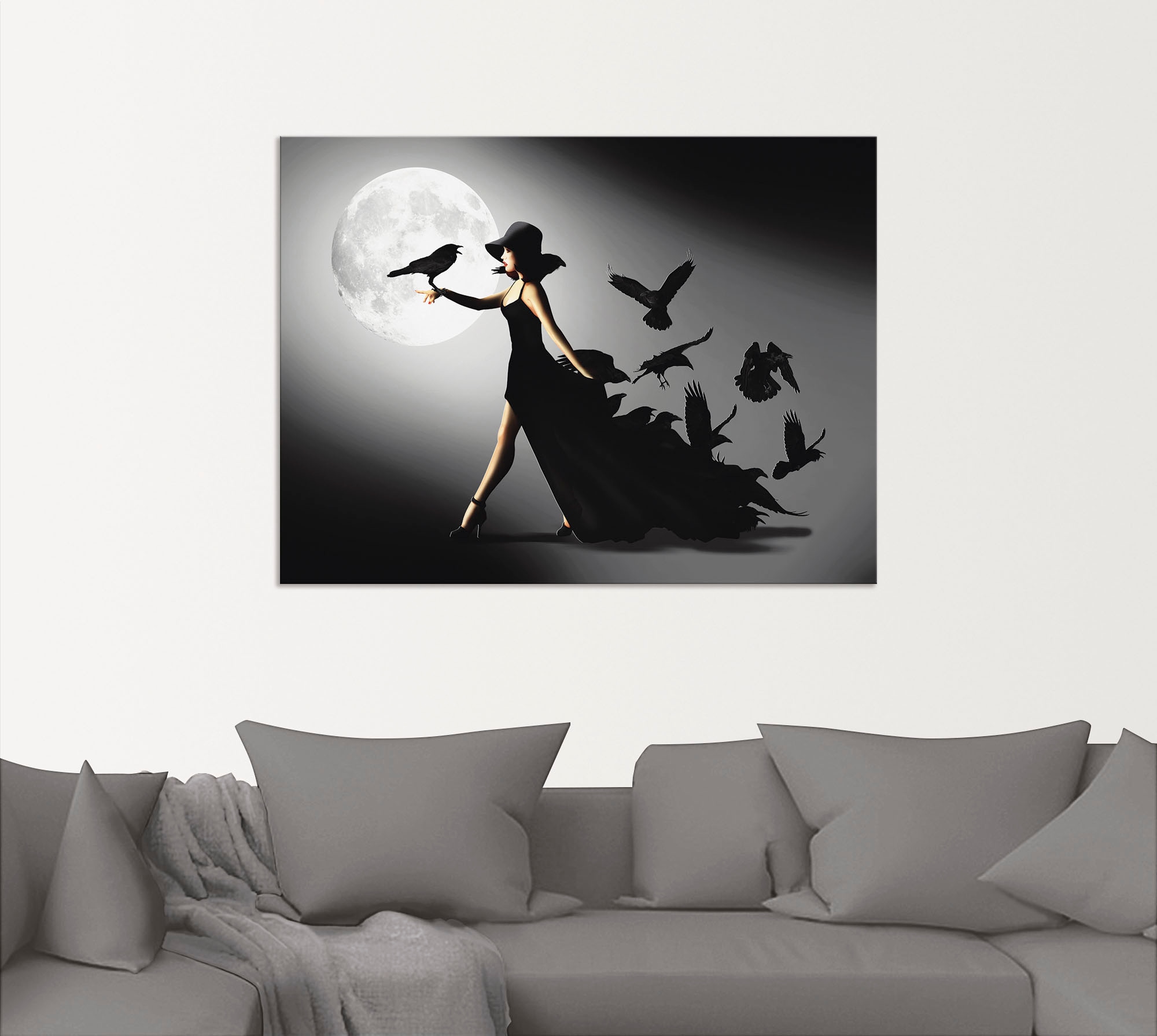 Artland Wandbild »Die Frau mit den Raben«, Animal Fantasy, (1 St.), als Alubild, Outdoorbild, Leinwandbild, Poster, Wandaufkleber