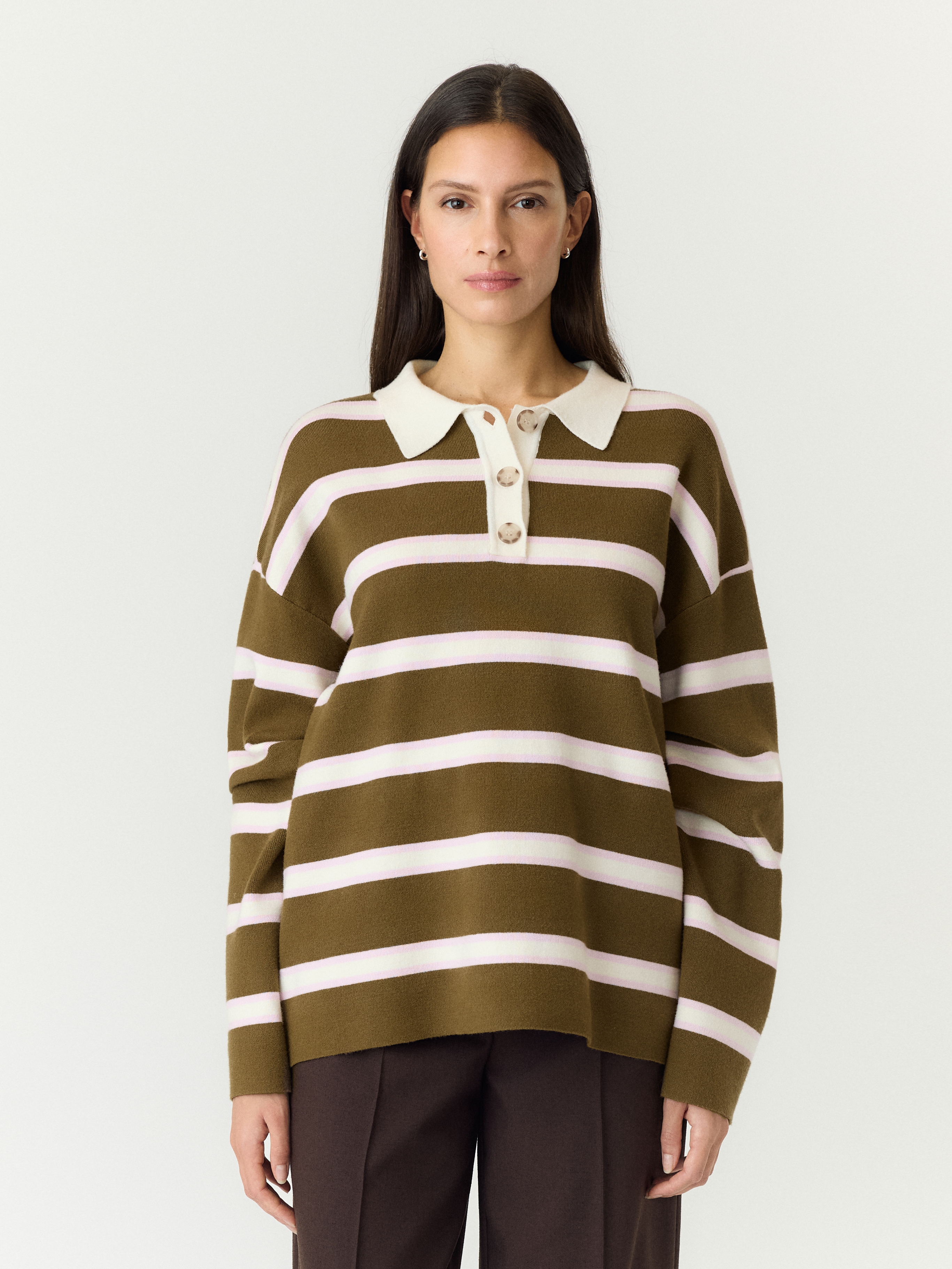 Y.A.S Polokragenpullover "YASISABELL LS POLO KNIT PULLOVER S. NOOS" Viskosemischung, regular fit