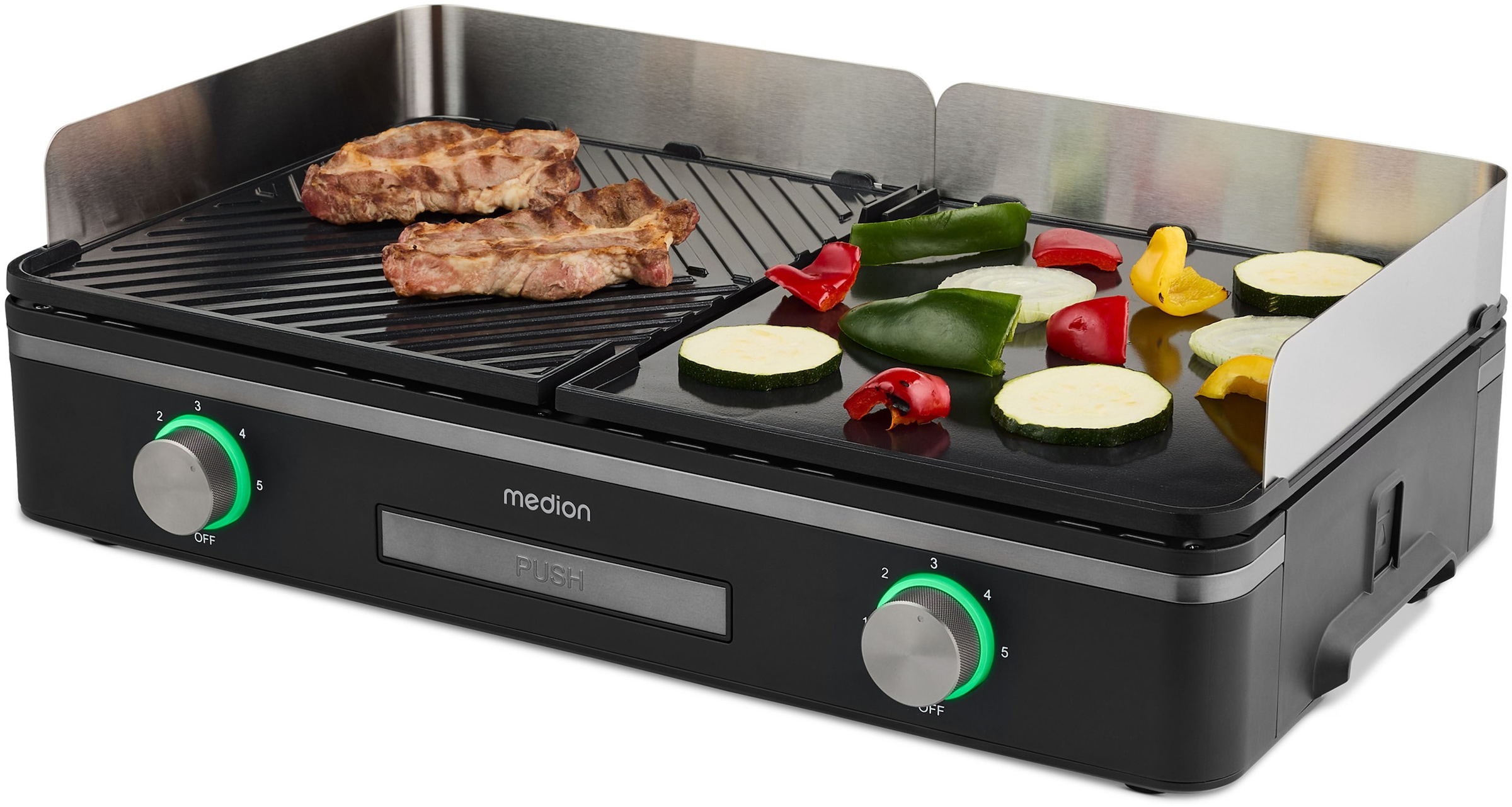 Medion Tischgrill "MD12027, mit Dual-Zonen-System, 2,400 Watt, 2 abnehmbare günstig online kaufen
