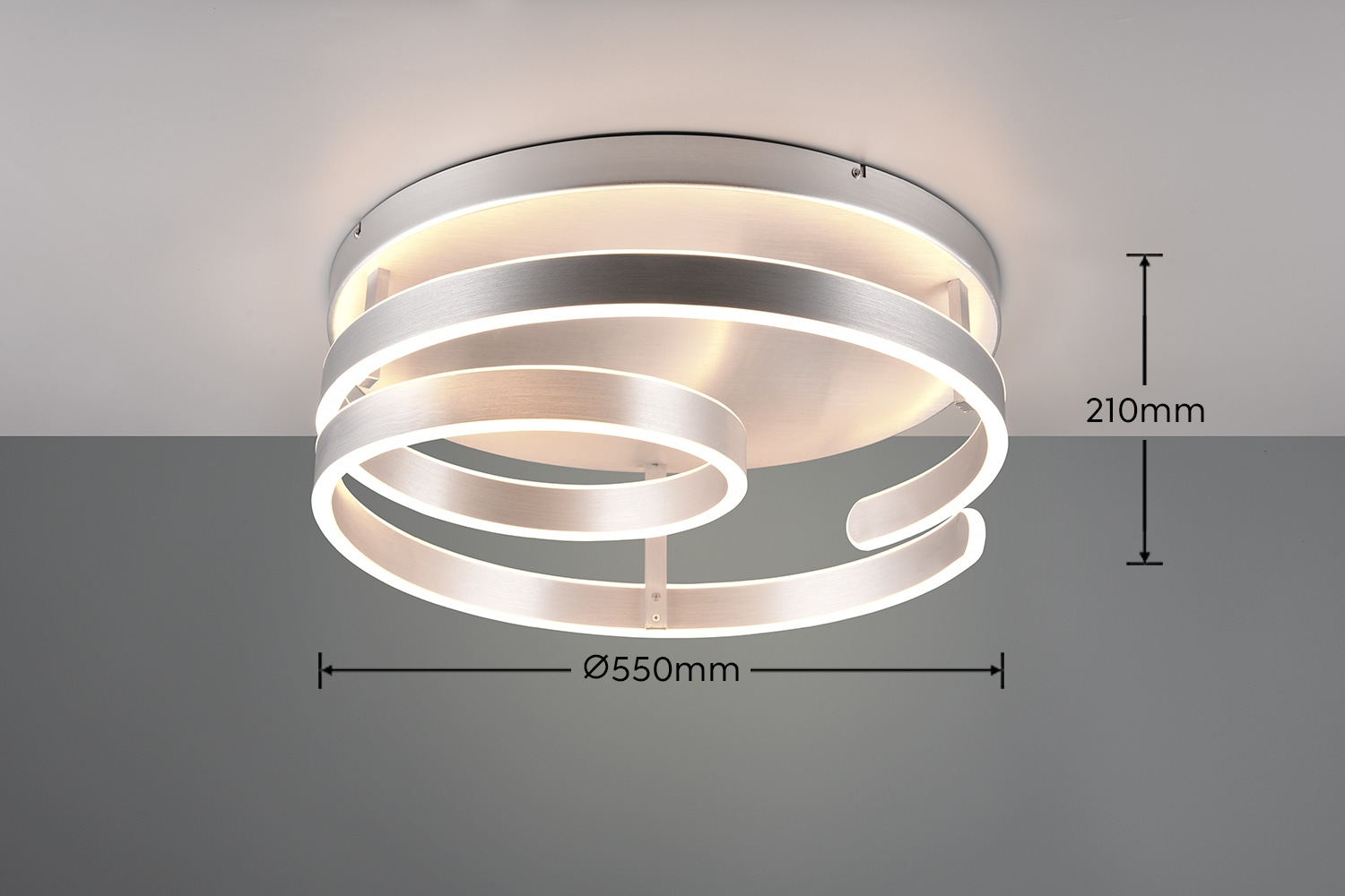 TRIO Leuchten LED Deckenleuchte »MARNIE, spiralförmige LED Deckenlampe indirektes Licht warmweiß 3000K«, 1 flammig, Leuchtmittel LED-Board | LED fest integriert, 6800 Lumen Ø 55cm 3 Stufen dimmbar über Wandschalter Wohnzimmer LED