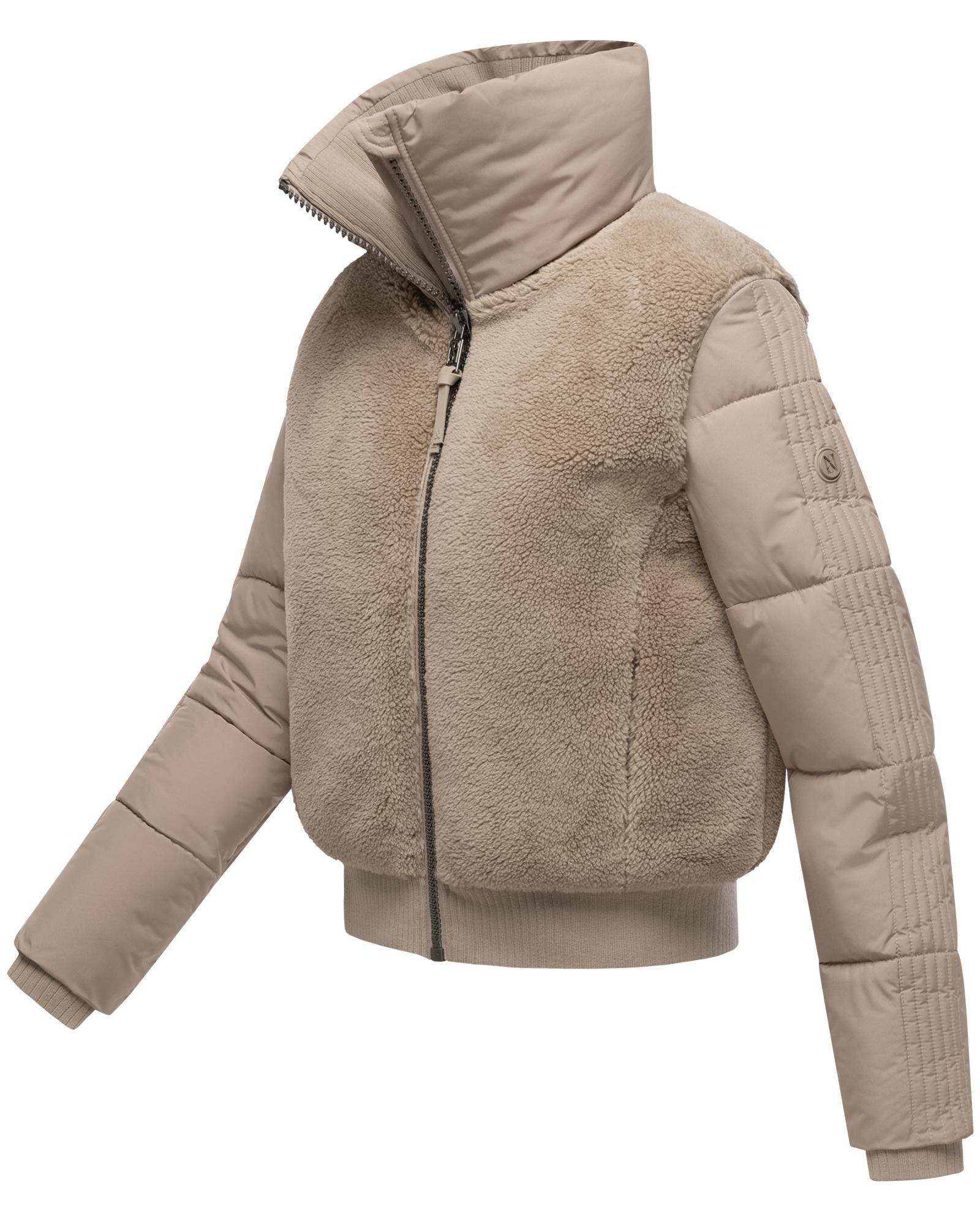 Navahoo Plüschjacke »Teddyzone 14«, ohne Kapuze, Teddy-Fleece Jacke mit hohem Kragen