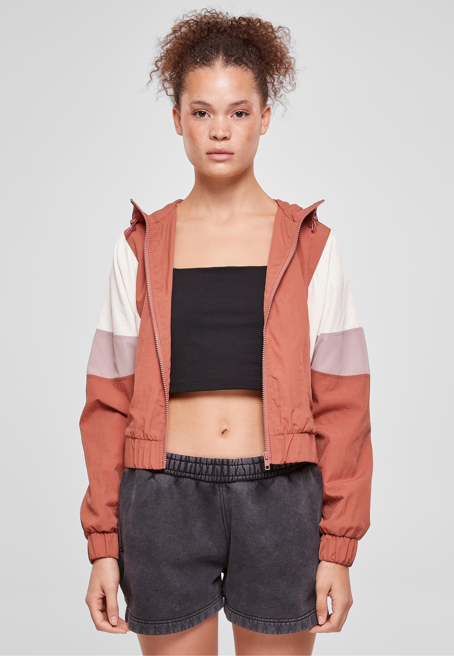 URBAN CLASSICS Allwetterjacke »Urban Classics Damen Ladies Short 3-Tone Crinkle Jacket«, (1 St.), mit Kapuze