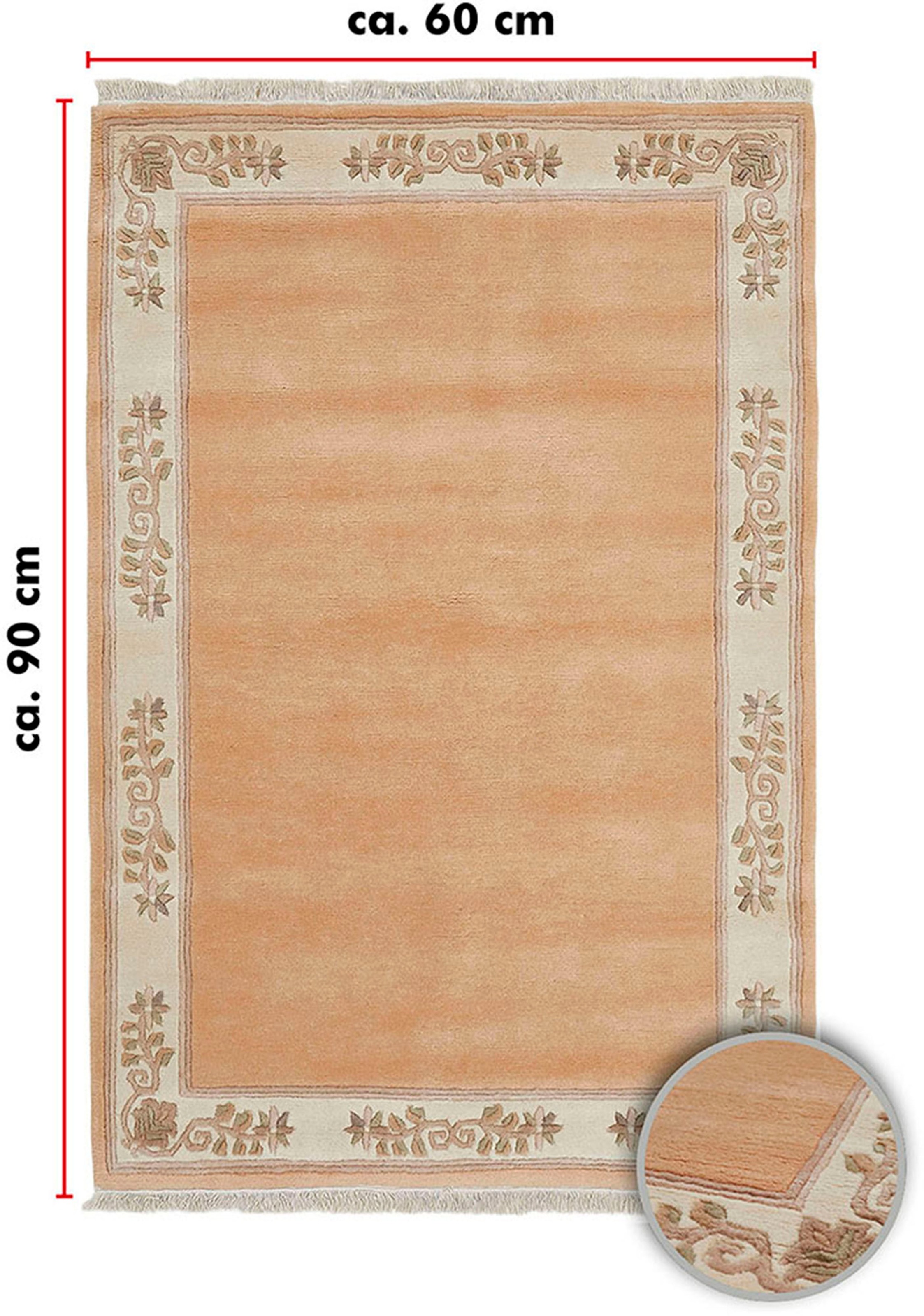 LUXOR living Wollteppich »Adour«, rechteckig, 18 mm Höhe, reine Wolle, handgeknüpft, mit Bordüre und Fransen, Wohnzimmer