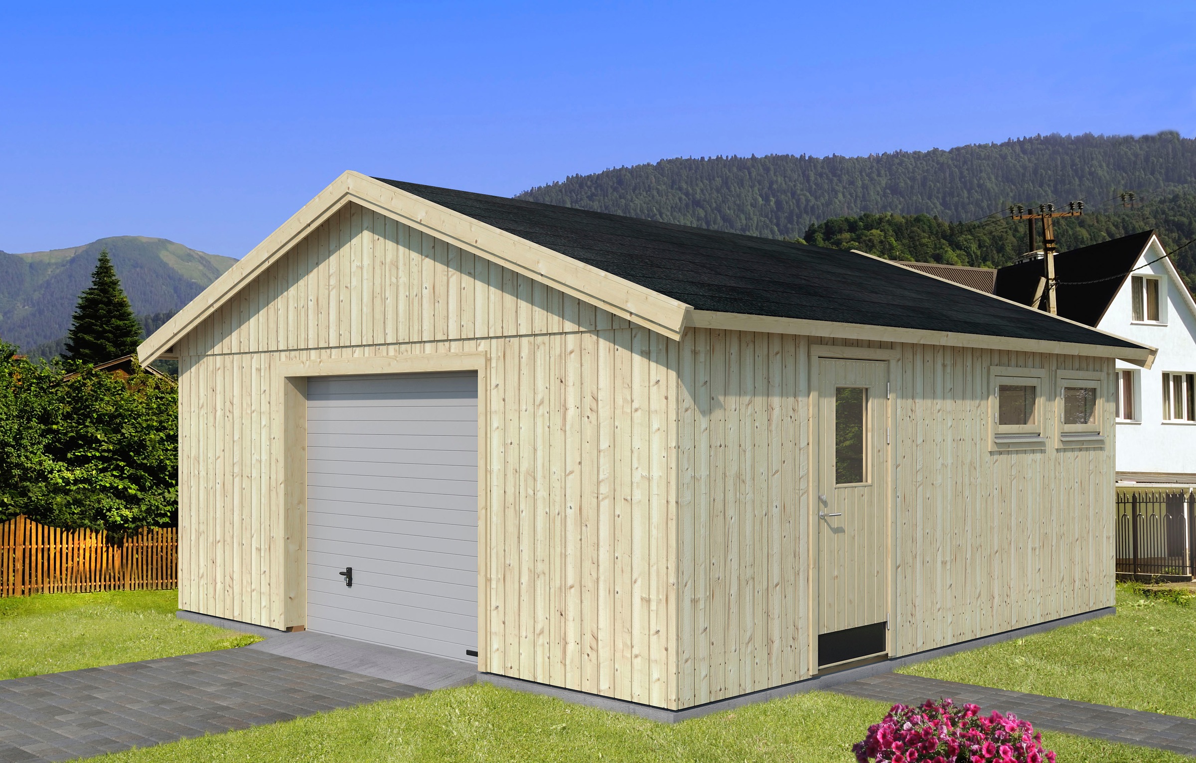 Palmako Garage "Andre" BxTxH: 603x622x337 cm, mit Sektionaltor, naturbelassen