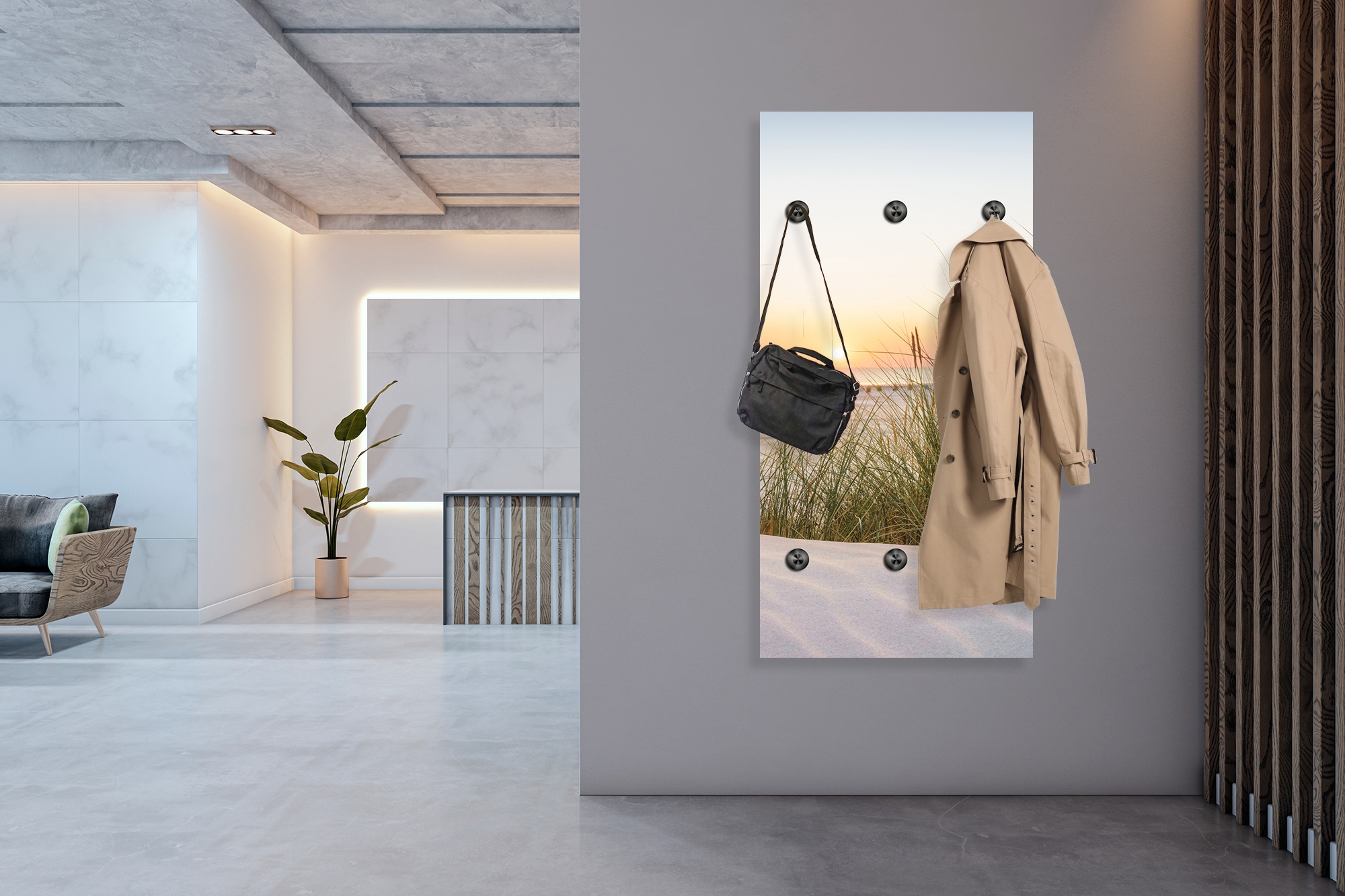 Thumbnail - queence Wandgarderobe "Sonnenuntergang auf Sylt" 1 Stk. tlg. Wandpaneel aus Acrylglas inkl. 6 Edelstahlhaken in schwarz ...