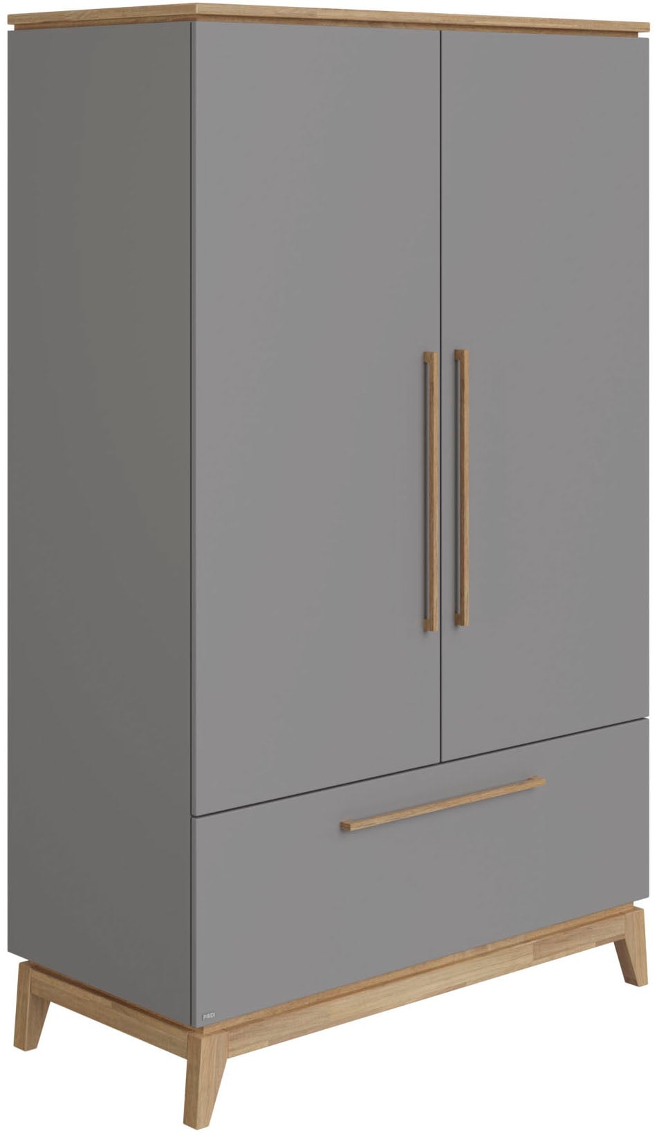 PAIDI Kleiderschrank "STIENE in Beige oder Grau, 2 Türen und 1 Schublade mit Soft-Close" B/H/T ca. 123/200/57cm, inkl Kleiderstange + Einlegeböden, Kleiderschrank mit Eiche Massivholz