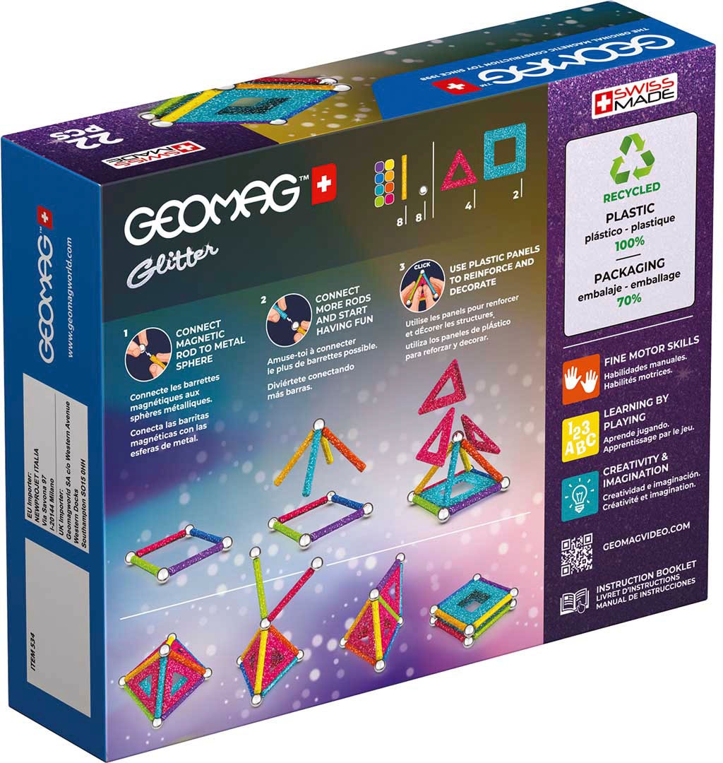 Geomag™ Magnetspielbausteine »GEOMAG™ Glitter Panels, Recycled«, (22 St.), aus recyceltem Material; Made in Europe