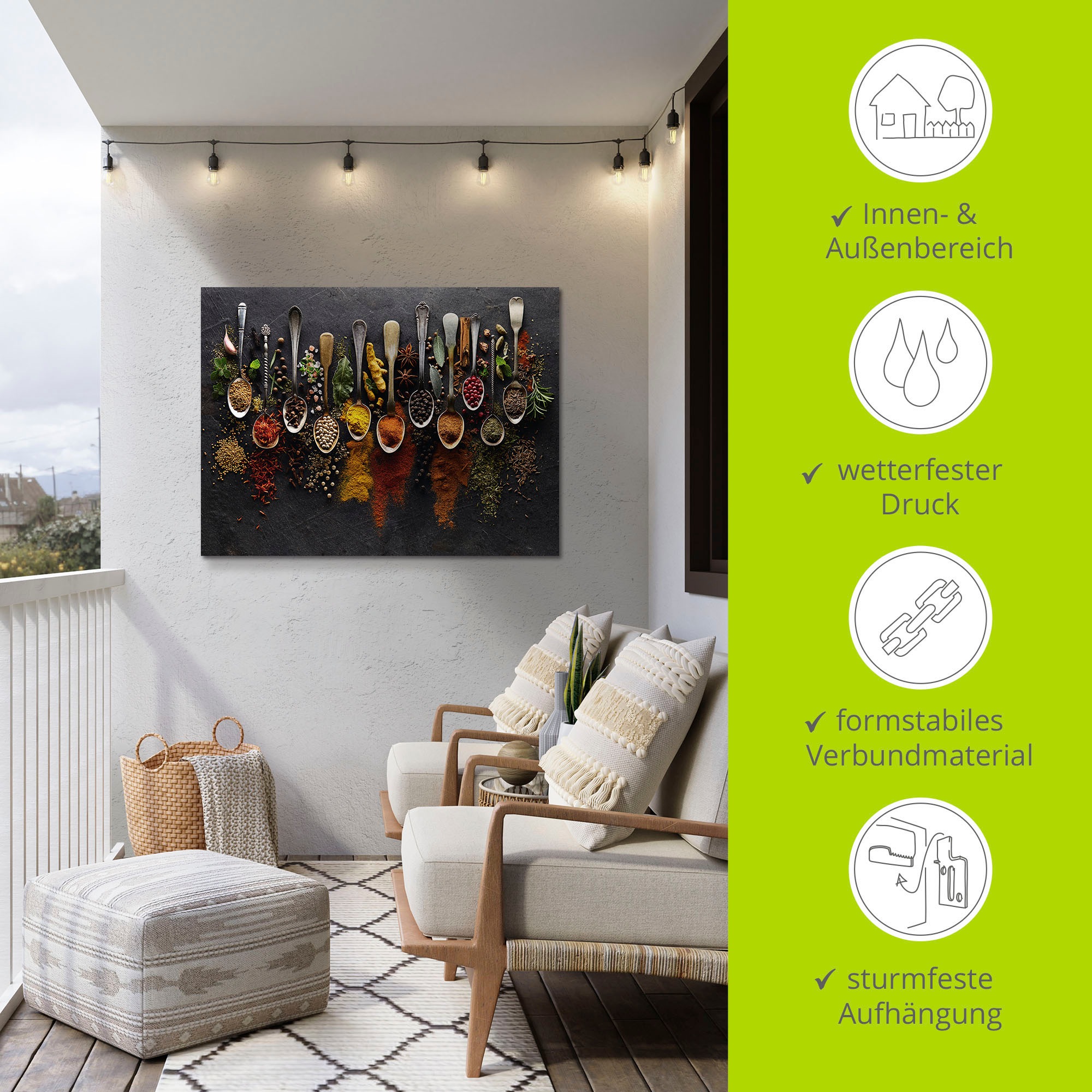 Artland Wandbild »Kräuter Gewürze Schiefer«, Lebensmittel, (1 St.), als Alubild, Outdoorbild, Leinwandbild, Poster, Wandaufkleber
