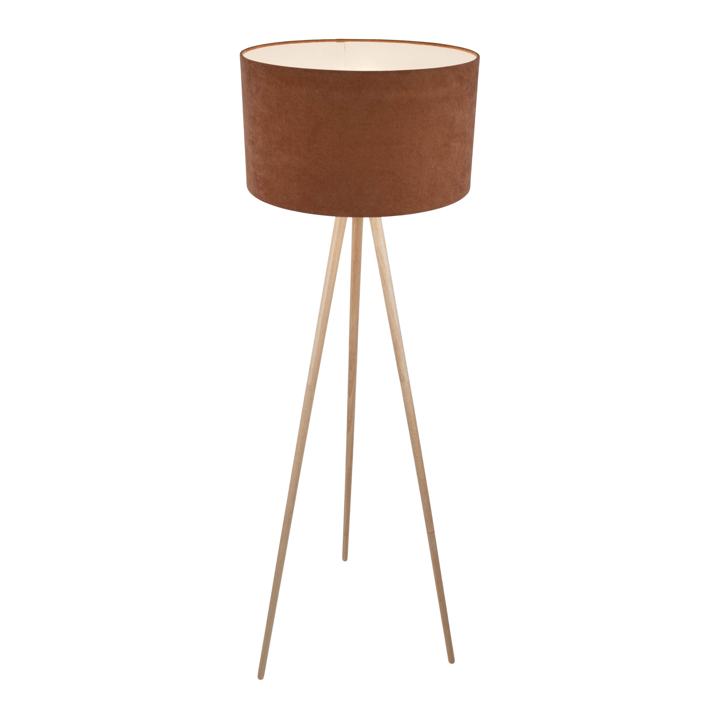 näve Stehlampe »Ardita« E27 1 Stk. Schirm Textil (Cord) braun, Gestell Dreibein Holz natur, H: 152cm, E27