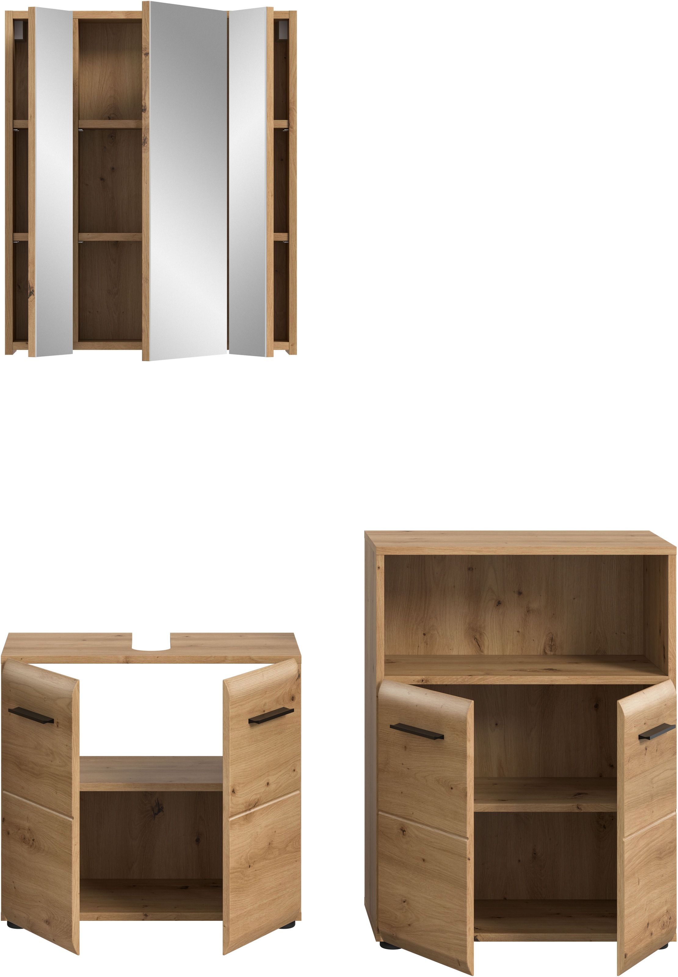 INOSIGN Badmöbel-Set »FLORENZ, TOPSELLER!, 3-teilige Badkombination, hochwertige MDF-Front«, (Set, 3 St., best. aus: Waschbeckenunterschrank, Spiegelschrank, Midischrank breit), Florenz, Badkombination 3-tlg., Artisan Oak NB, WBU