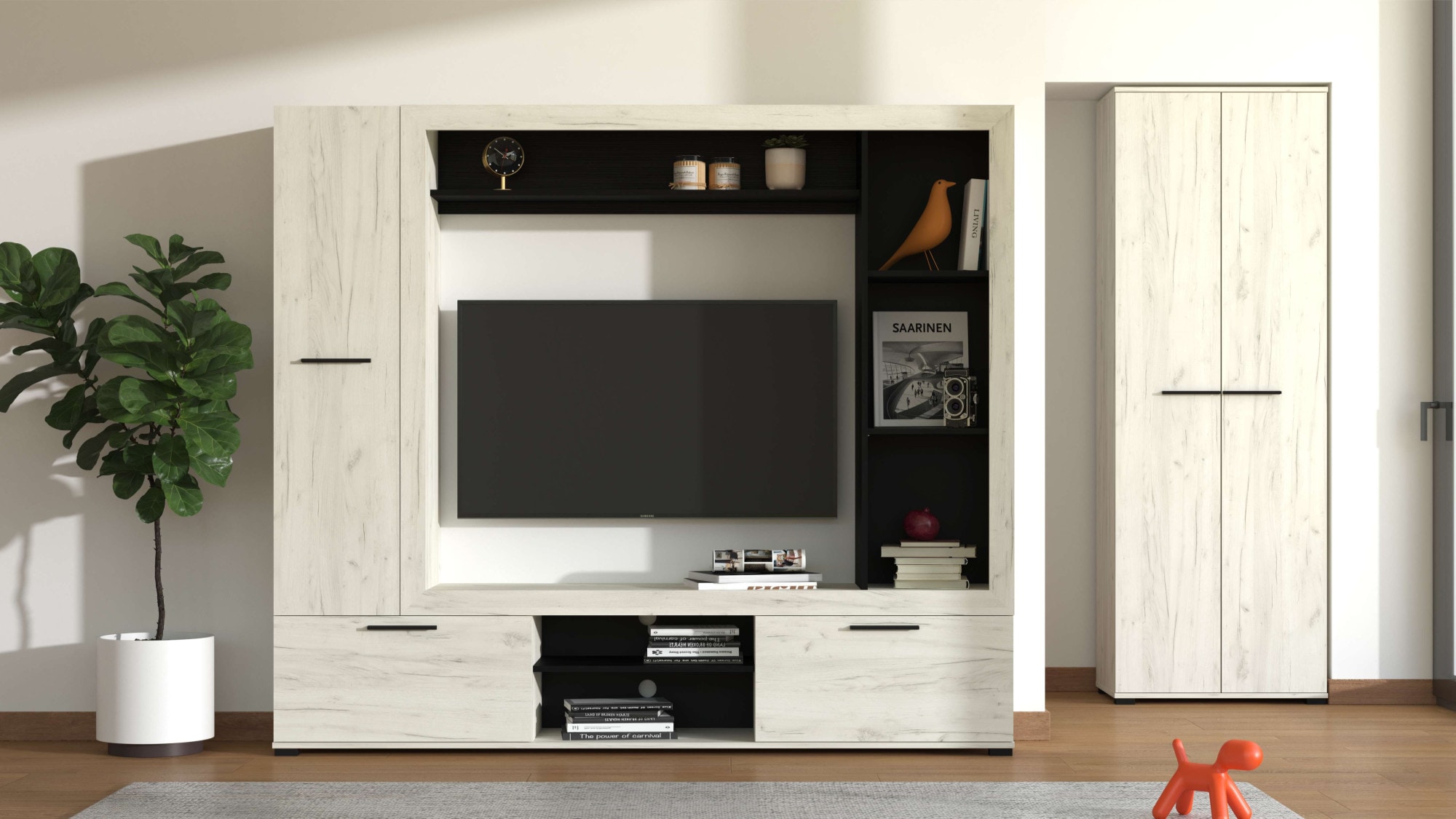 Home affaire Garderobenschrank »Lorca Drehtürenschrank, Dielenschrank , Flurschrank, Mehrzweckschrank« Modernes Design in Eiche-Optik mit ABS-Kanten, 2-türig