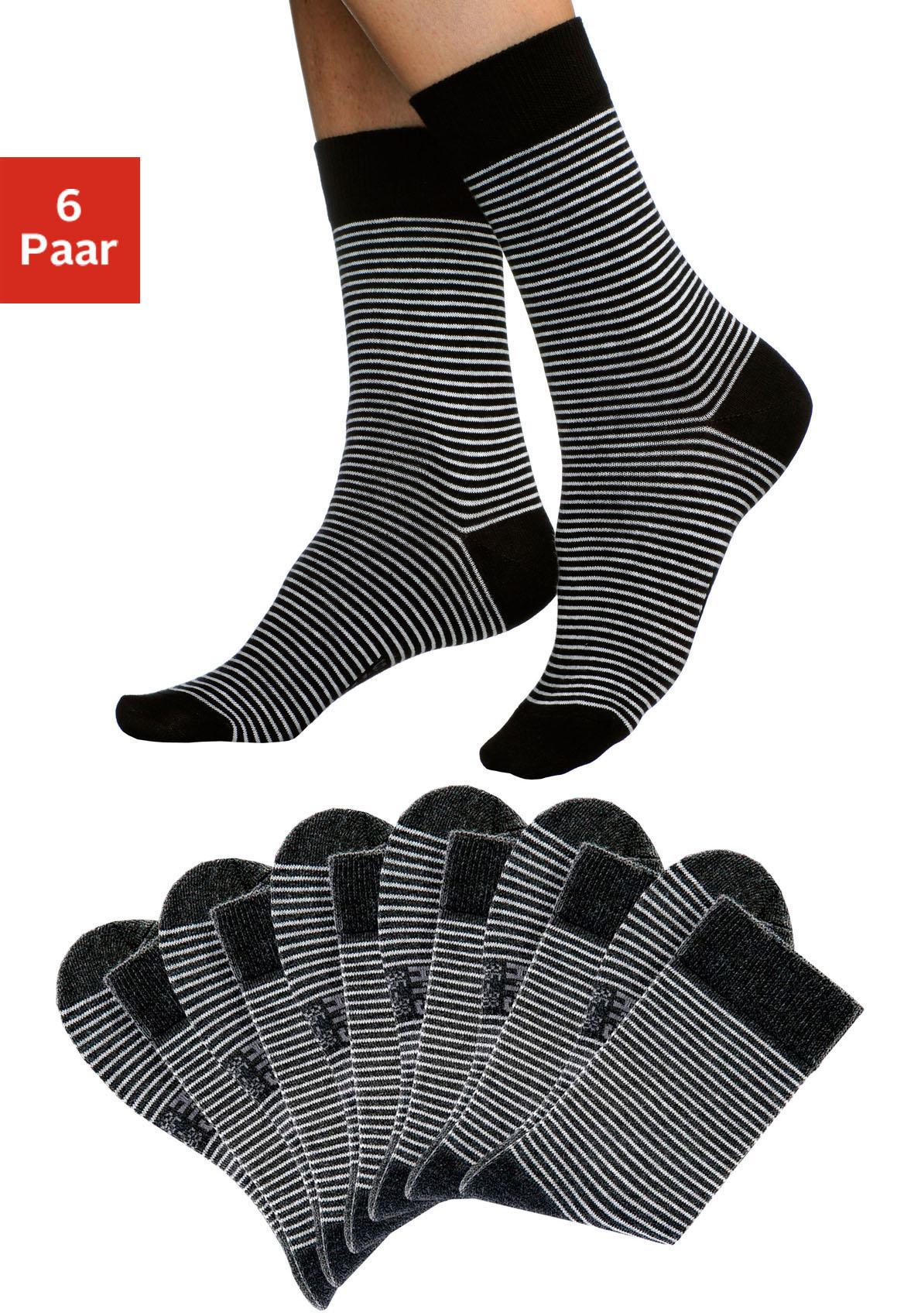 H.I.S Socken "Damen Socken Ringelsocken Strümpfe" Packung, 6 Stk. tlg. mit druckfreiem Bündchen