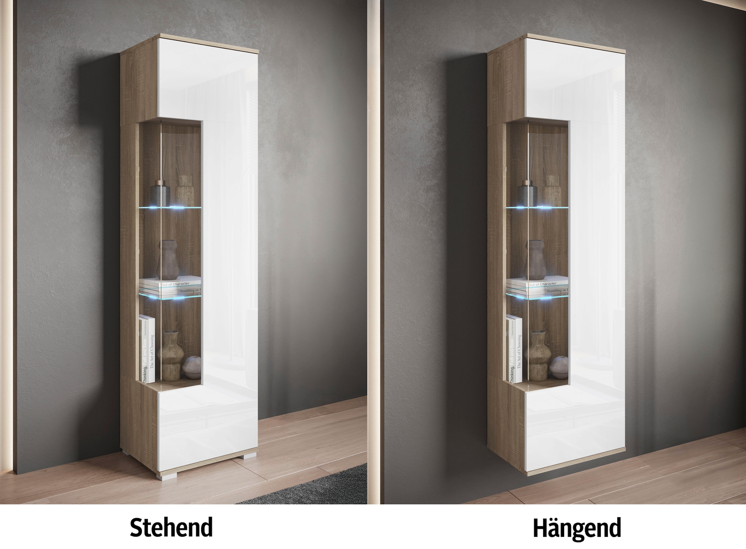 INOSIGN Vitrine »Kenia, stehend und hängend, Türanschlag wechselbar«, (1 St.), Vitrineschrank mit Glastüren 160 cm Höhe