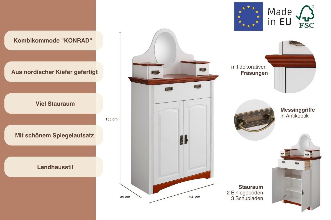 Home affaire Kombikommode »Konrad«, Breite 94 cm, aus massiver, FSC®-zertifizierter Kiefer