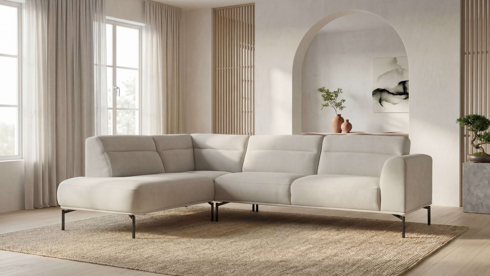 OTTO home Ecksofa "Nennor, weiches Chenille" Breite 278 cm, Wellenunterfederung, schwarze Metallfüße