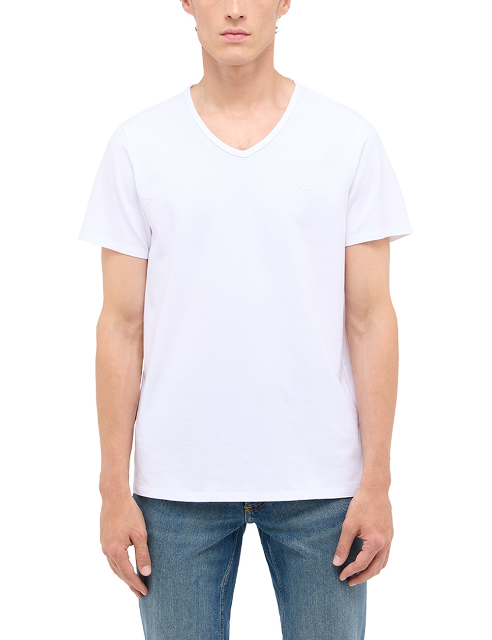 Kurzarmshirt MUSTANG "Herren Style Amado", Herren, Gr. 6XL, weiß, Jersey, 95% Baumwolle, 5% Elasthan, V-Ausschnitt, Shirts