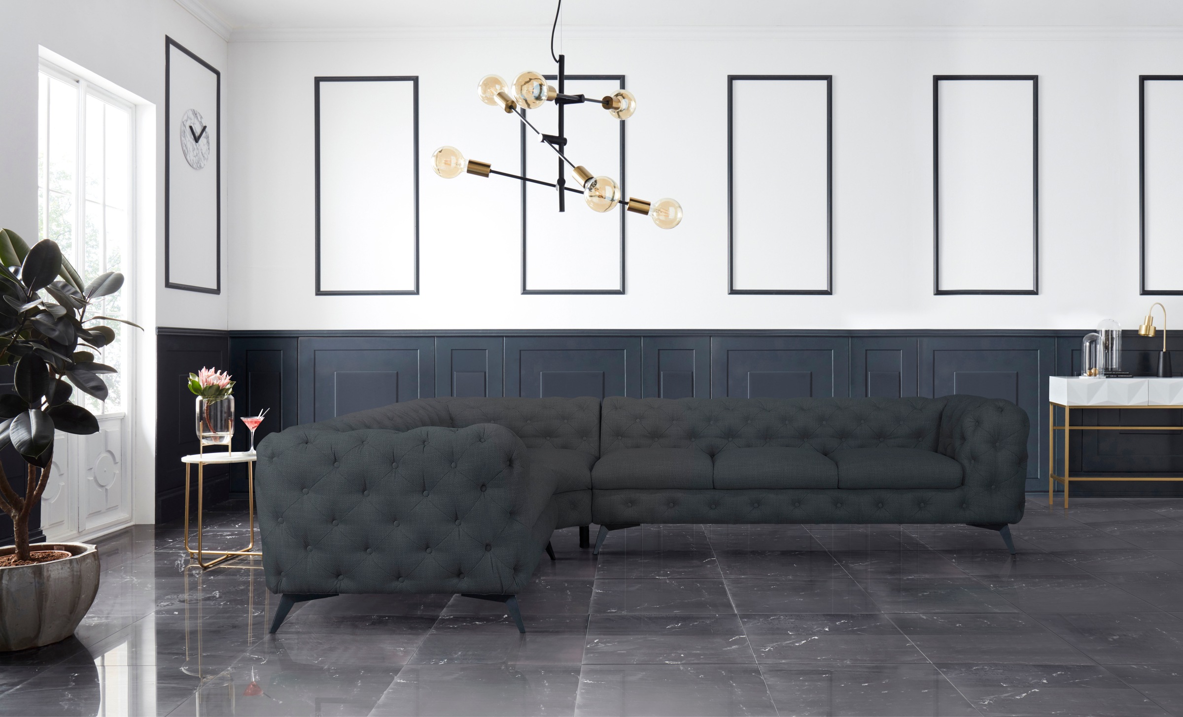 Home affaire Chesterfield-Sofa "Ecksofa GLYNIS L-Form mit Wellenunterfederu günstig online kaufen