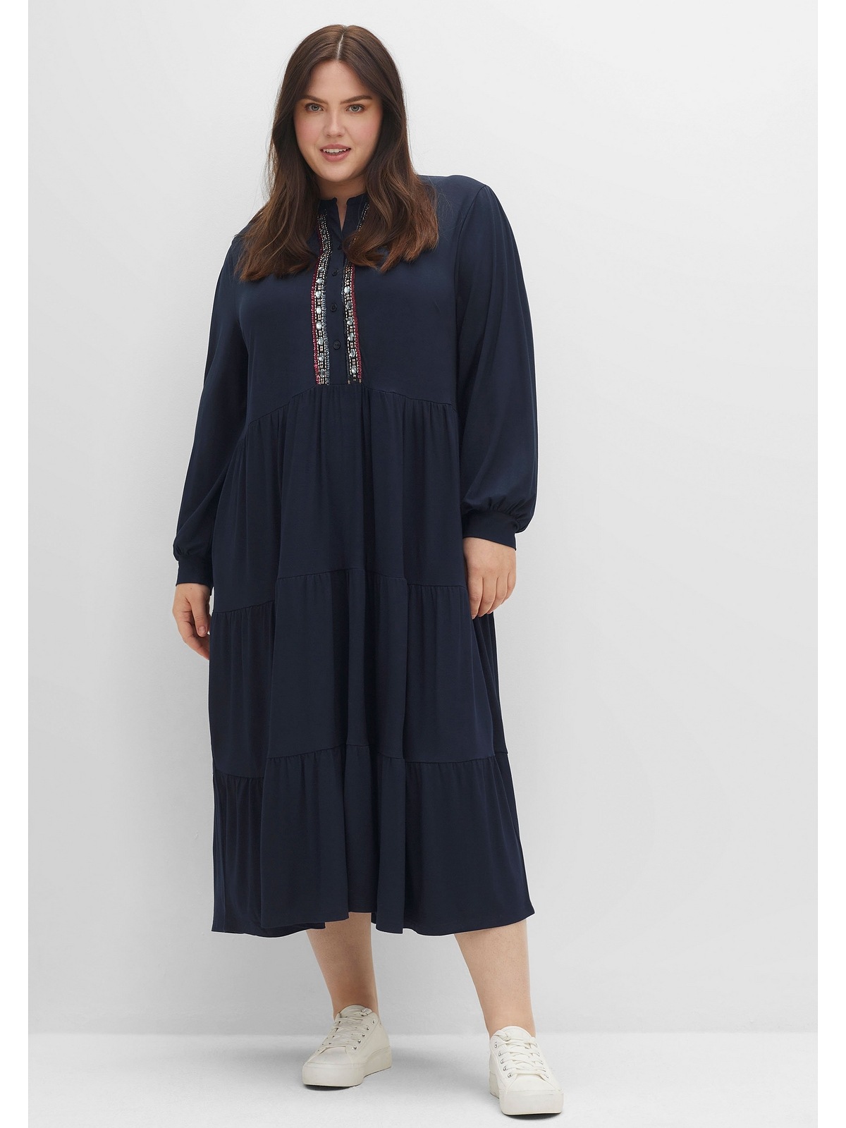 Sheego Jerseykleid »Große Größen«, im Boho-Stil, mit Stufenrock für kaufen  | BAUR