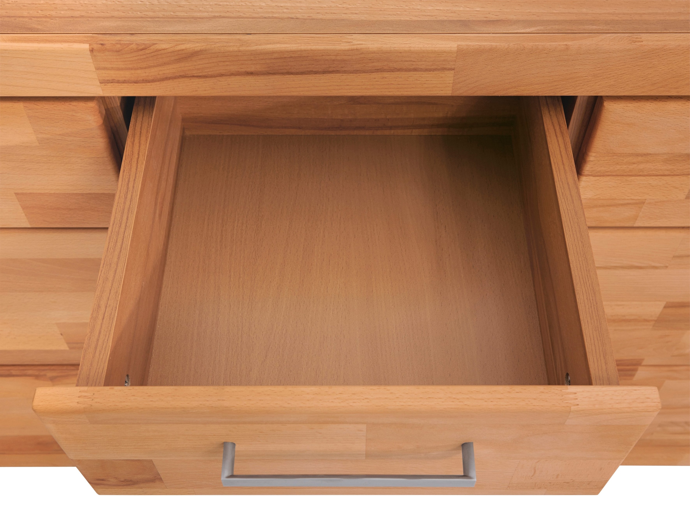 Home affaire Sideboard »Logo,130cm breit,42 cm tief, Fronten Massivholz,2 breite Fächer«, Holz massiv, Holzwerkstoff, Metall Griffe,3Türen,3Schubladen