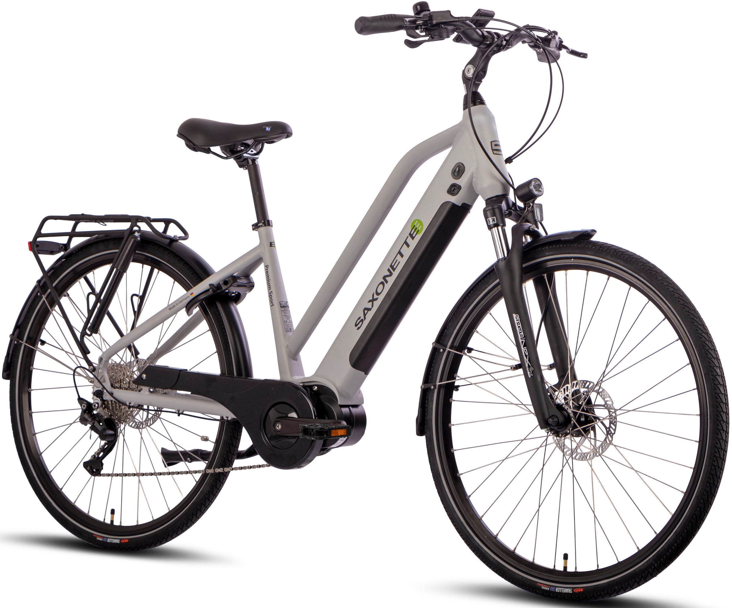 SAXONETTE E-Bike »Premium Sport (Trapez)«, 10 Gang, Mittelmotor 250 W, Pedelec, Elektrofahrrad für Damen, Trekkingrad