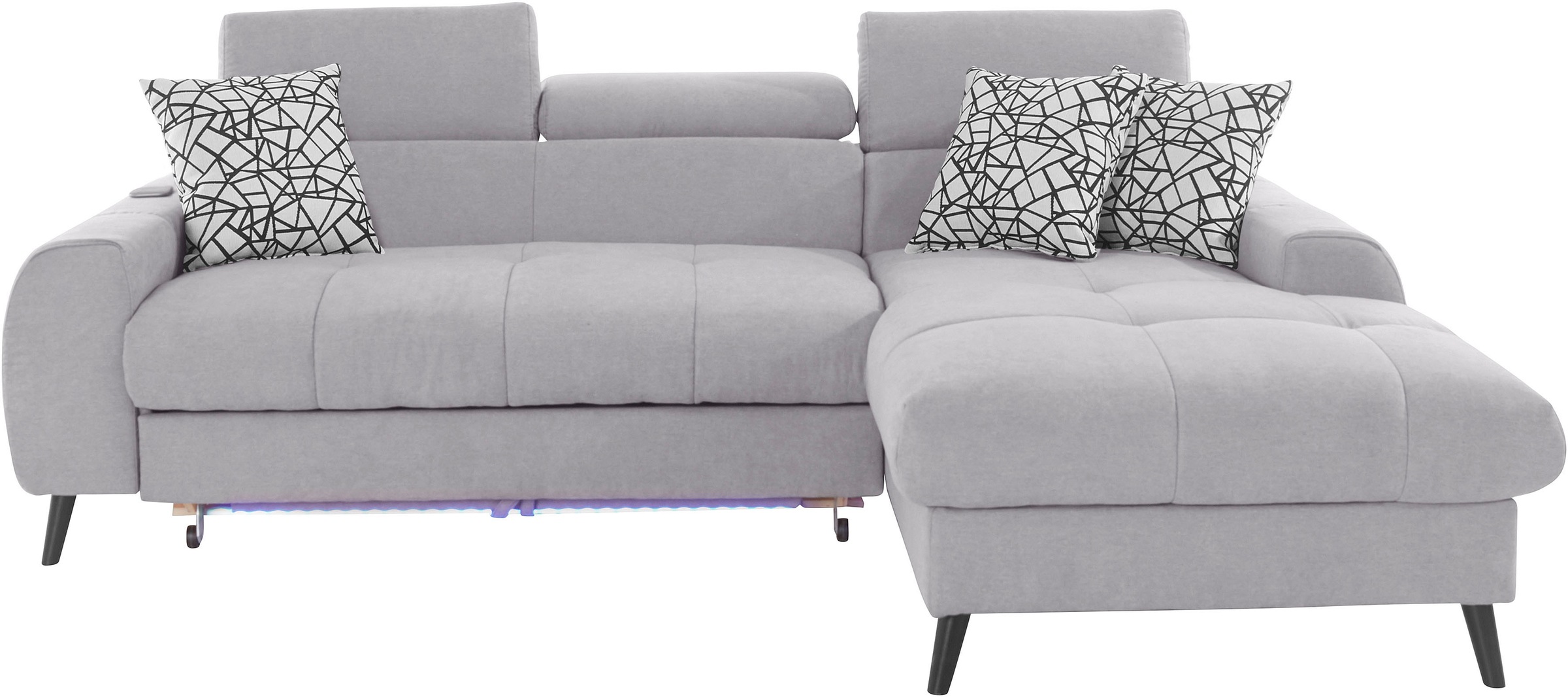 COTTA Ecksofa »Mia L-Form mit 3 Zierkissen«, wahlweise mit Bettfunktion, Bettkasten, Beleuchtung & Wireless-Charger