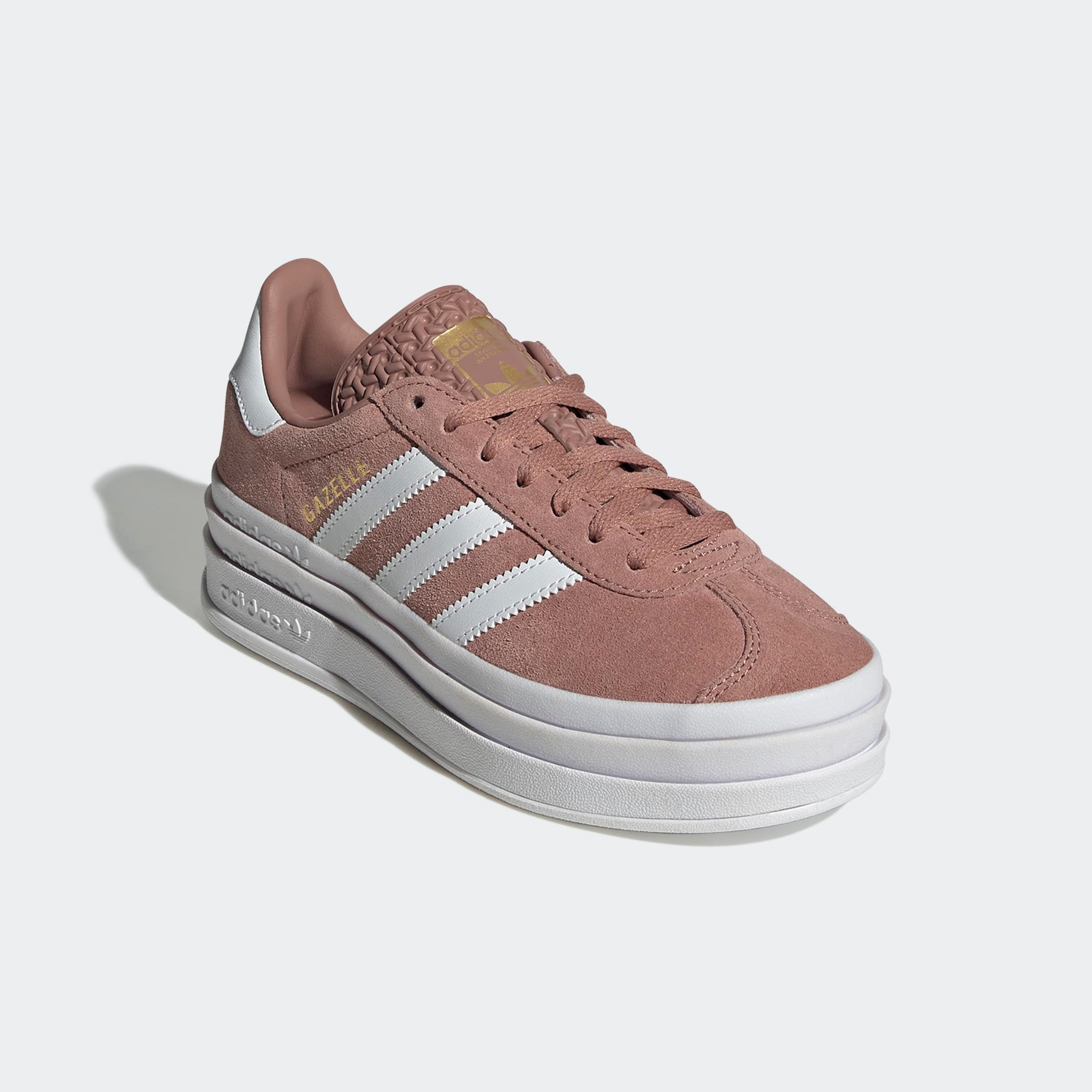 Plateausneaker ADIDAS ORIGINALS "GAZELLE BOLD", Mädchen, Gr. 37, rosa (warm clay, cloud weiß, gold metallic), Leder, Synthetik, Schuhe Plateausneaker, für Kinder & Jugendliche