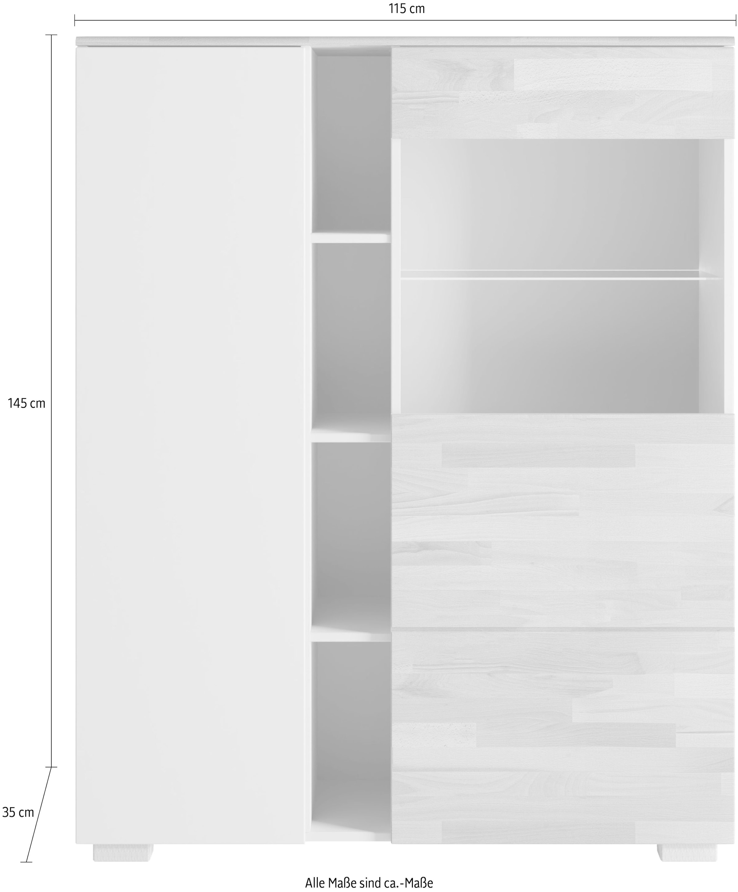 Home affaire Highboard »Citra teilmassiv«, Höhe 145cm, moderne grifflose Optik mit push to open Funktion