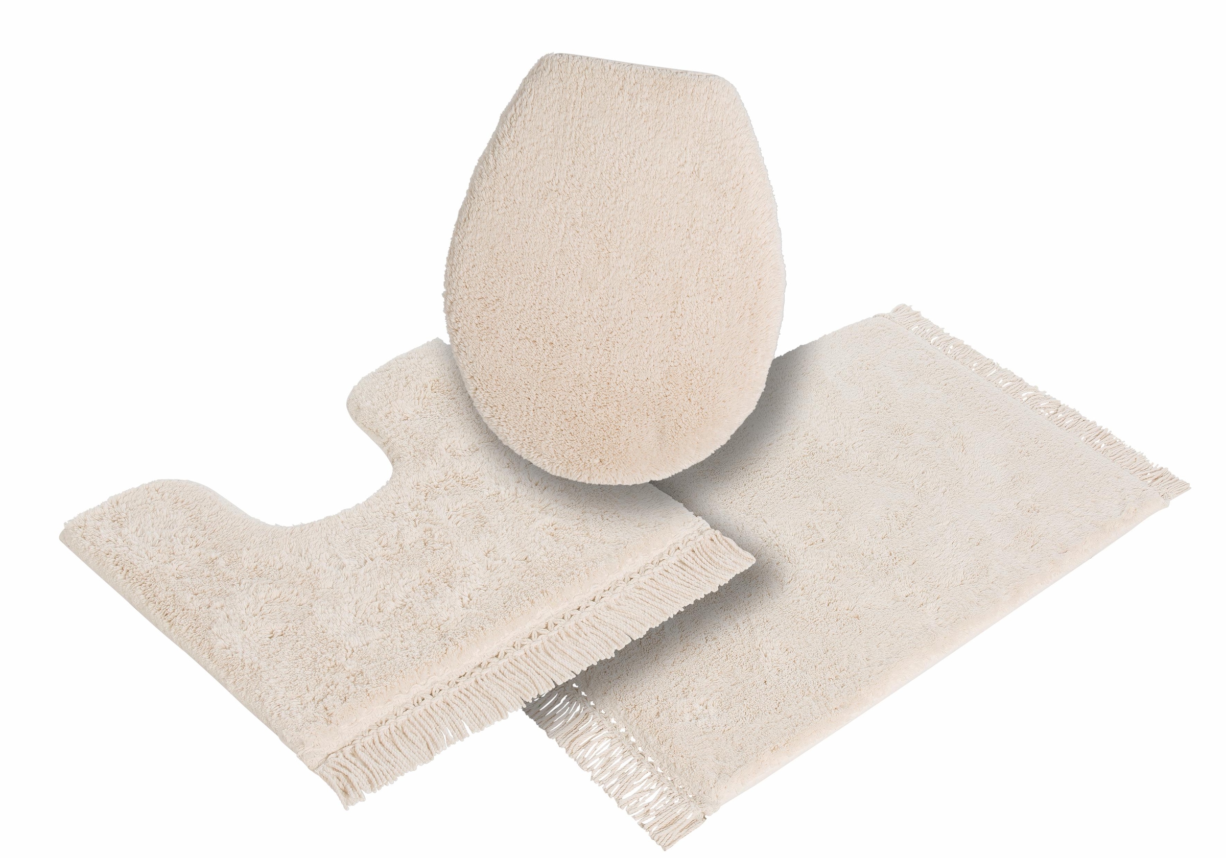 my home Badematte »Finca, Badvorleger, Badezimmer Teppich«, rutschhemmend beschichtet, fußbodenheizungsgeeignet-strapazierfähig, Fransen, Boho, Badteppich, Bio-Baumwolle, auch als 3 teiliges Set