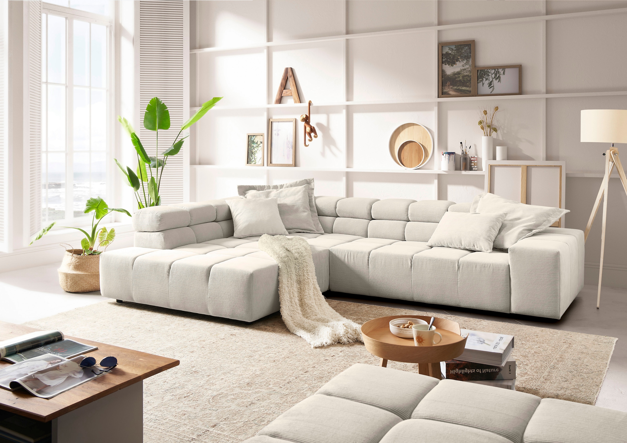INOSIGN Ecksofa »Ancona incl. Kopfteilverstellung, Zierkissen Breite 319cm, L-Form«, wahlweise motorische Sitztiefenverstellung, auch in Cord + Easy Care