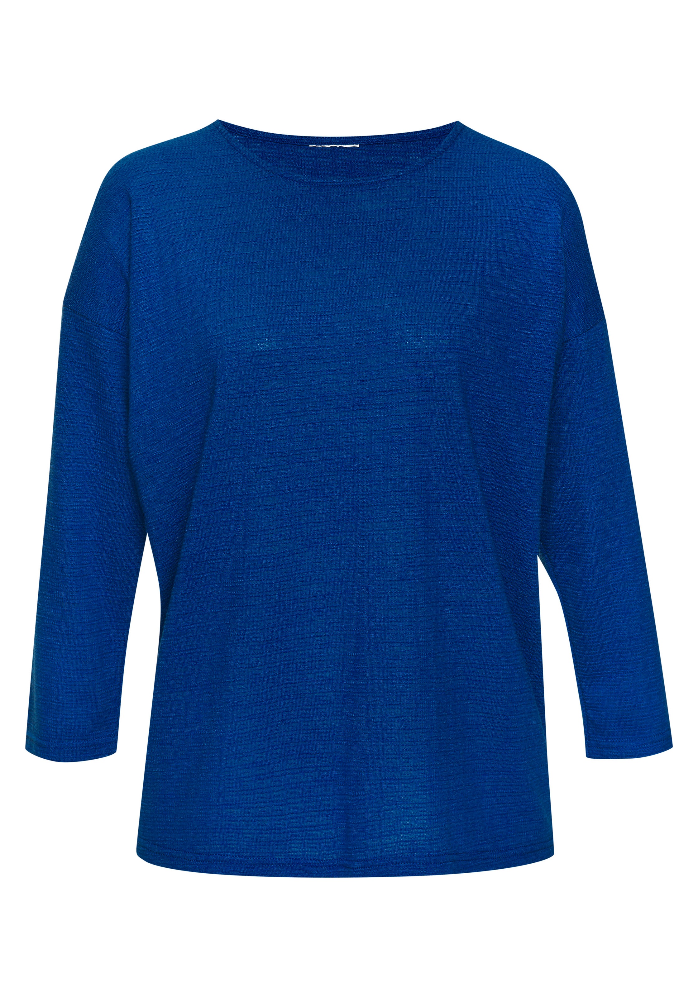 Langarmshirt VIVANCE "mit modischer Struktur", Damen, Gr. 48/50, blau (royalblau, creme), Strick, Obermaterial: 65% Polyester (REPREVE), 35% Baumwolle, Strukturmuster, unifarben, Basic, bequem, Rundhals, Shirts Langarmshirt, aus bügelfreier Qualität mit B 3