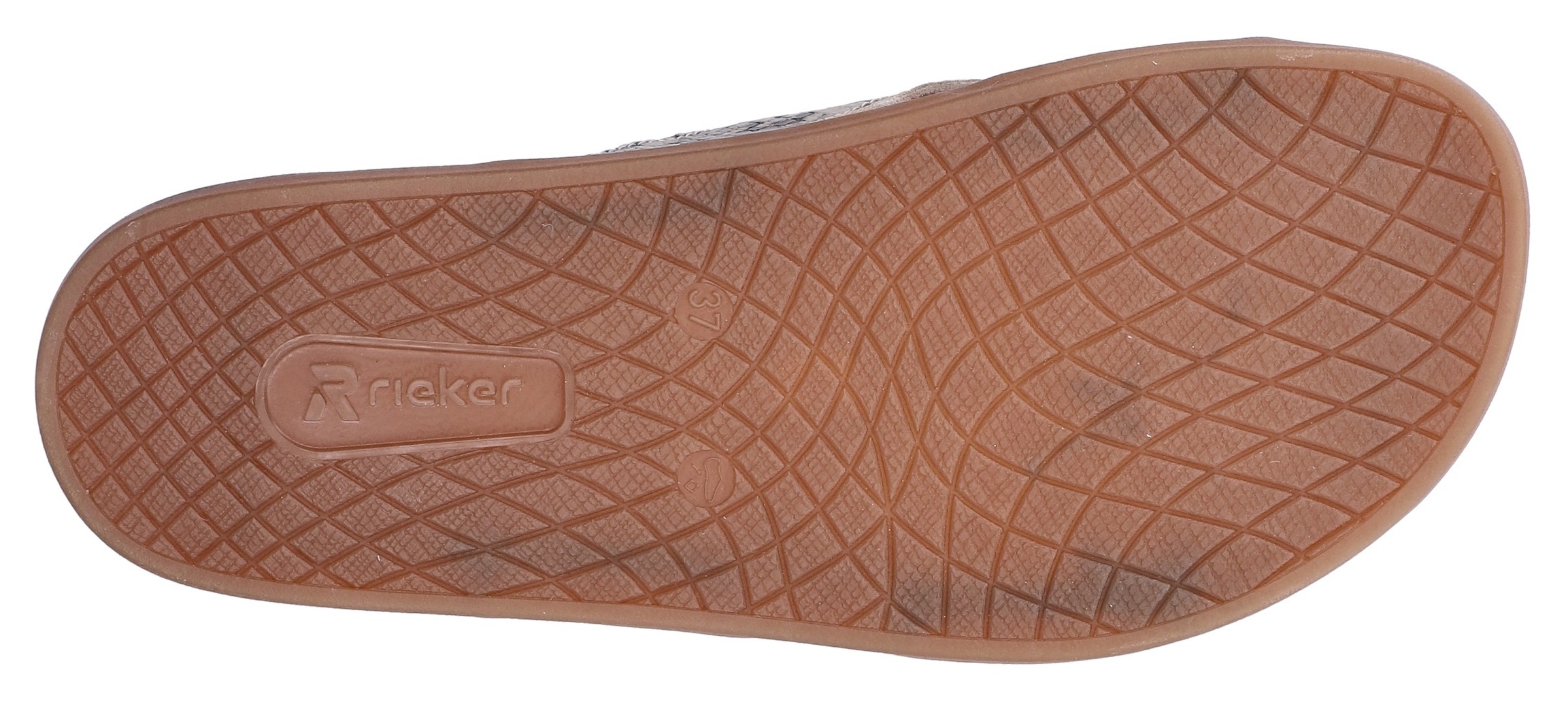 Pantolette RIEKER, Damen, Gr. 37, beige, kombiniert, Lederimitat, Reptilienprägung, Schuhe Pantolette, Sommerschuh, Urlaubsschuh, Strandschuh mit Blüte 3