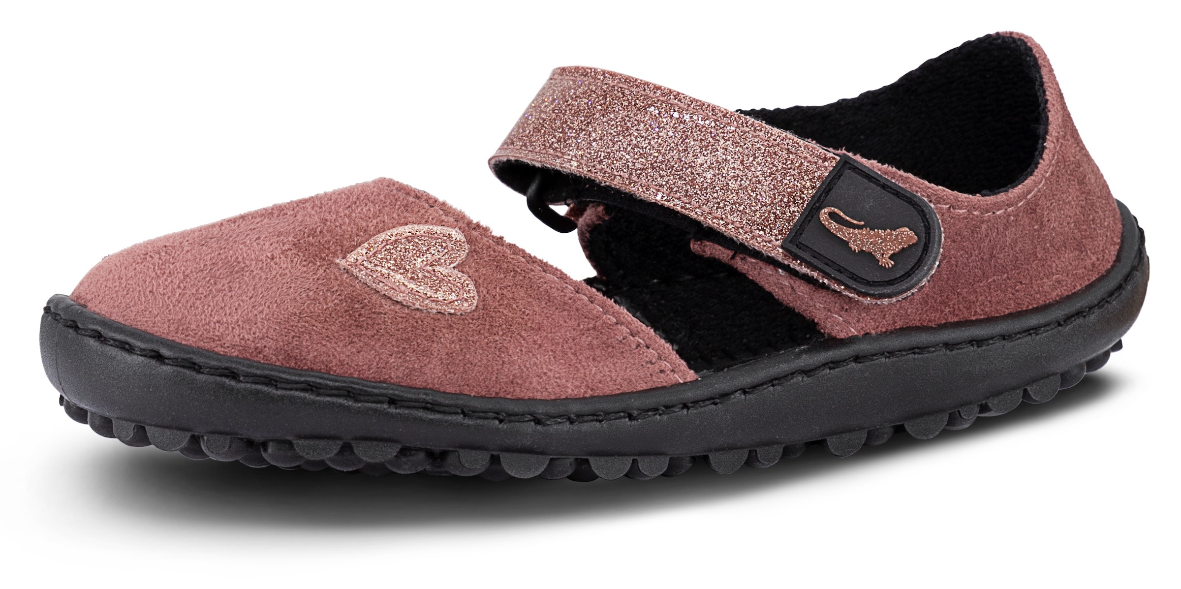 LEGUANO Kinder Barfußschuh "LEGUANITO JARINA", Gr. 30, rot, Textil, meliert, Schuhe, Halbschuh, Bequemschuh mit Glitzer und Herzapplikation