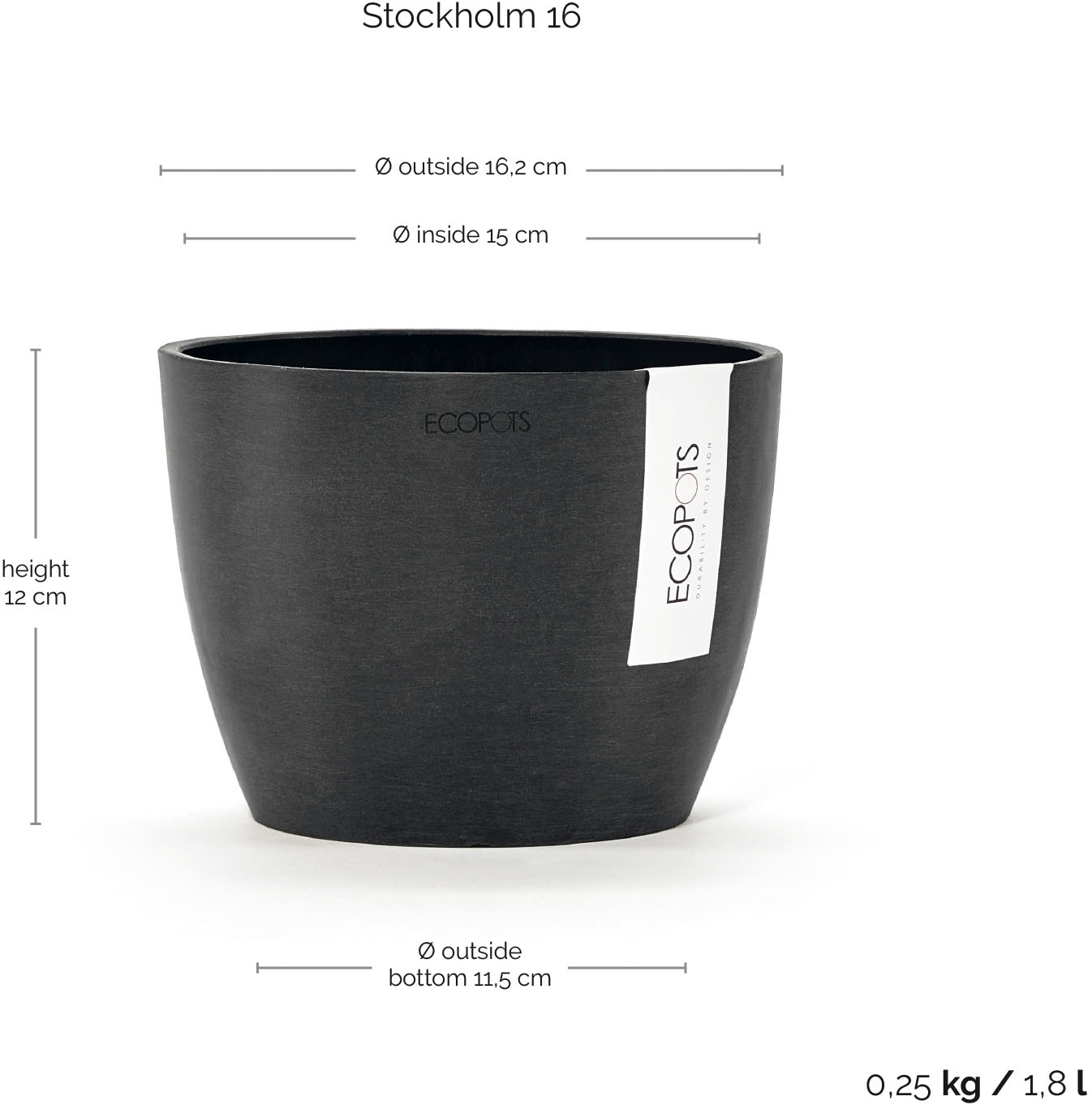 ECOPOTS Blumentopf »STOCKHOLM Dark Grey« BxTxH: 16x16x12,5 cm