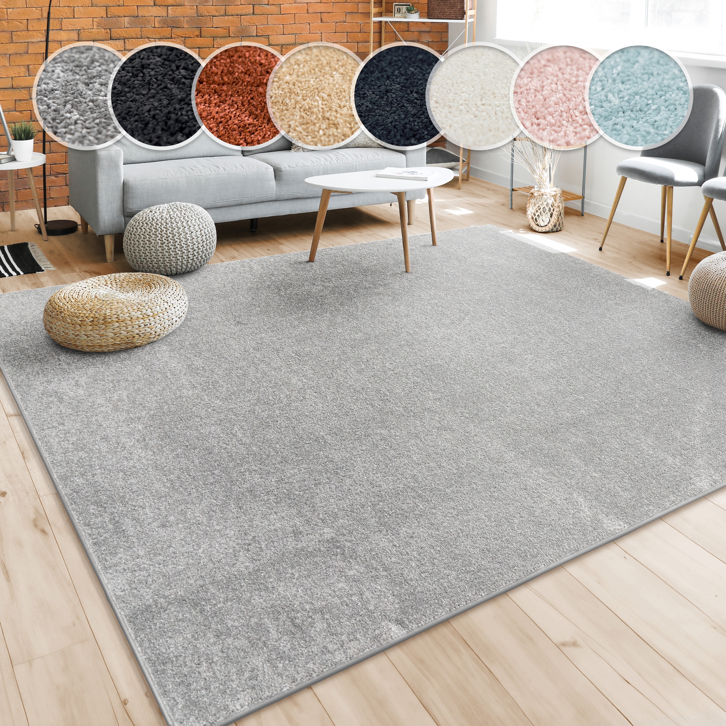 Teppich PACO HOME "Porto 890", silber (silberfarben), B:80cm H:13mm L:150cm, Obermaterial: 100% Polypropylen, Teppiche, Teppich, Kurzflor, Uni-Farben, ideal im Wohnzimmer & Schlafzimmer