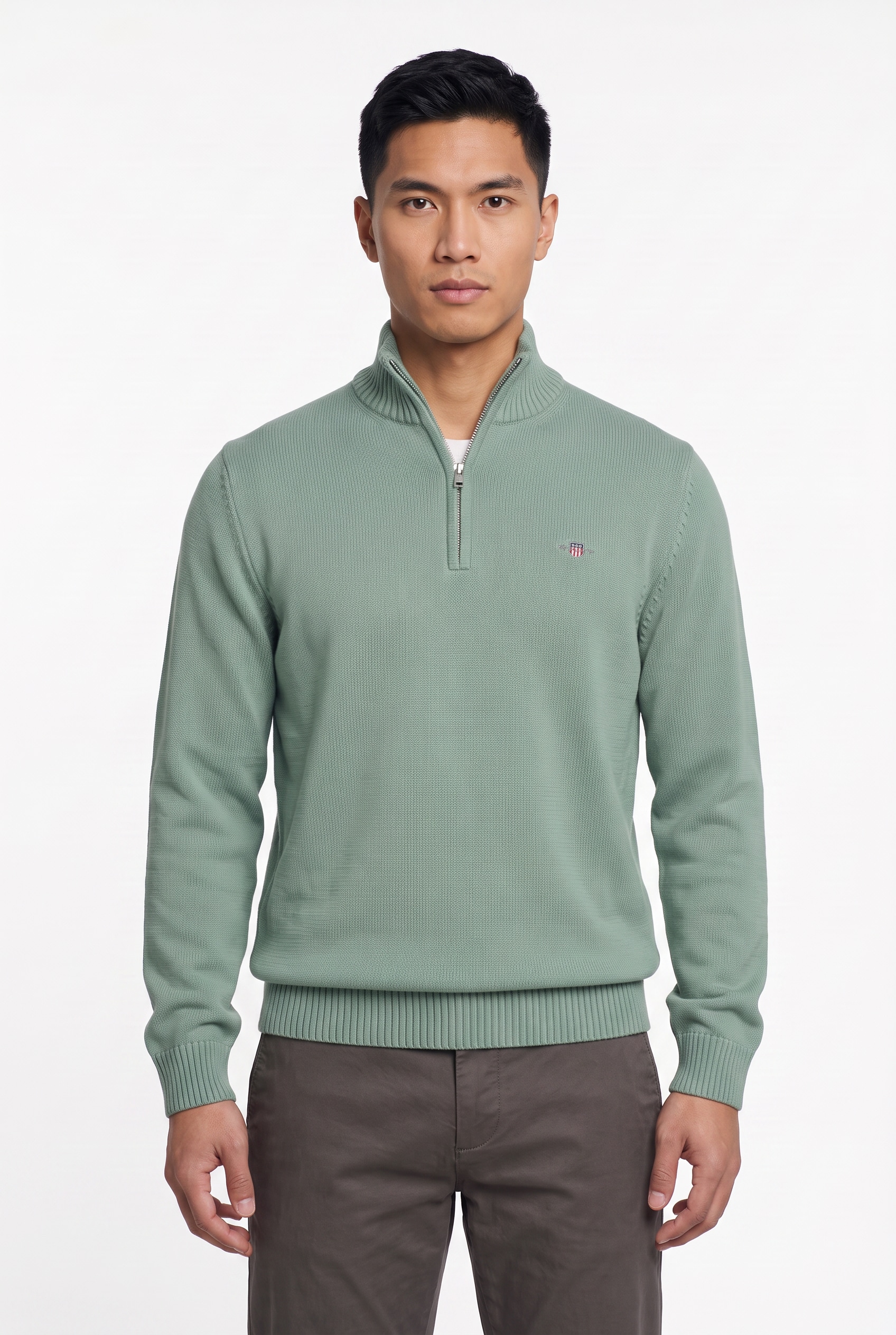 Gant Troyer "CASUAL COTTON HALF ZIP" mit grafischer Logostickerei auf der Brust