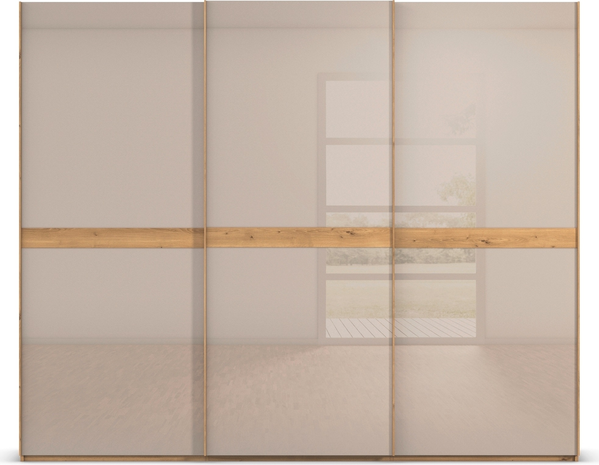 rauch Schwebetürenschrank »Kleiderschrank Schrank Garderobe Schlafzimmerschrank SCALE-LINE«, edle Optik mit Bauchbinde in Korpusfarbe mit Glasfront MADE IN GERMANY