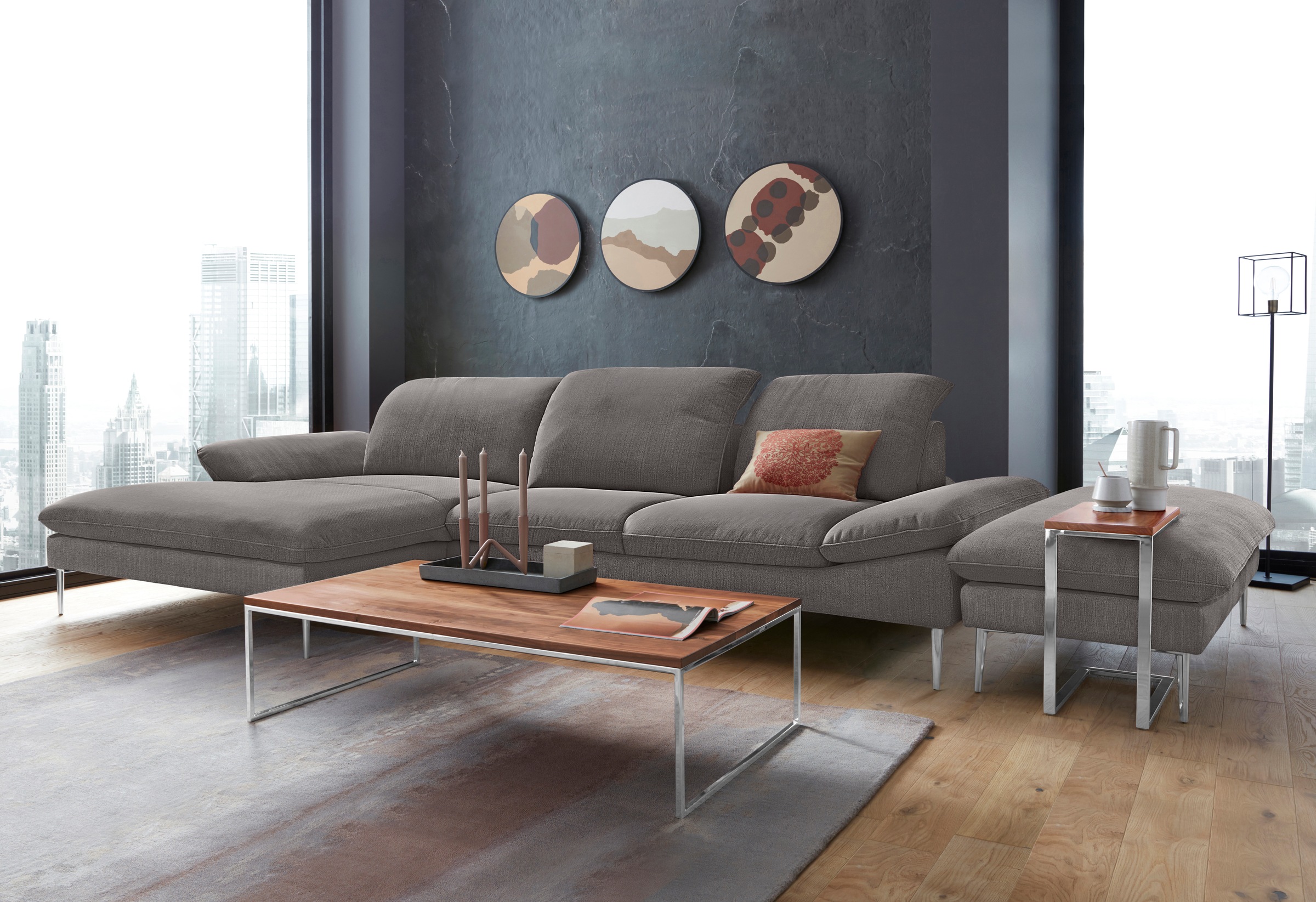 W.SCHILLIG Ecksofa »enjoy&MORE, Designsofa, bequem, zeitlos und elegant, L-Form«, mit Sitztiefenverstellung, Füße Chrom glänzend, Breite 340 cm