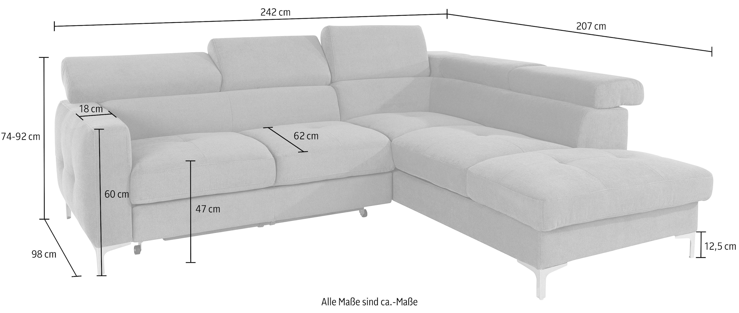 COTTA Ecksofa »Sammy L-Form«, inklusive Kopfteilverstellung, wahlweise mit Bettfunktion