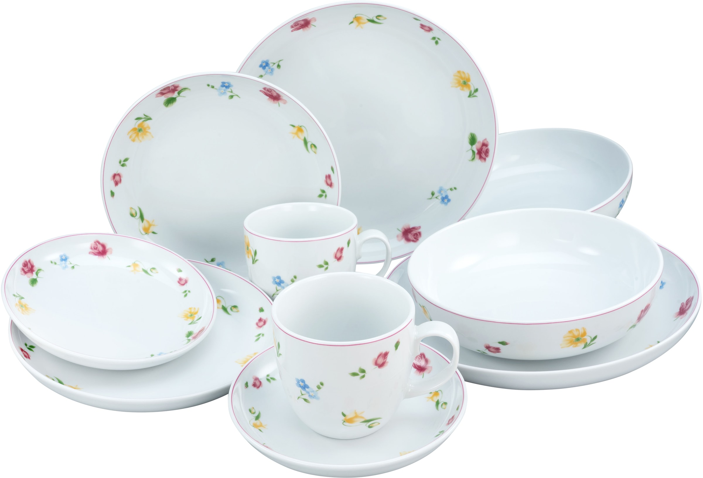 CreaTable Kombiservice »Geschirr-Set Summertime«, (Set, 10 tlg., Kaffeeservice und Tafelservice im Set, für 2 Personen), Service, Streublümchen-Dekor, 10 Teile, für 2 Personen