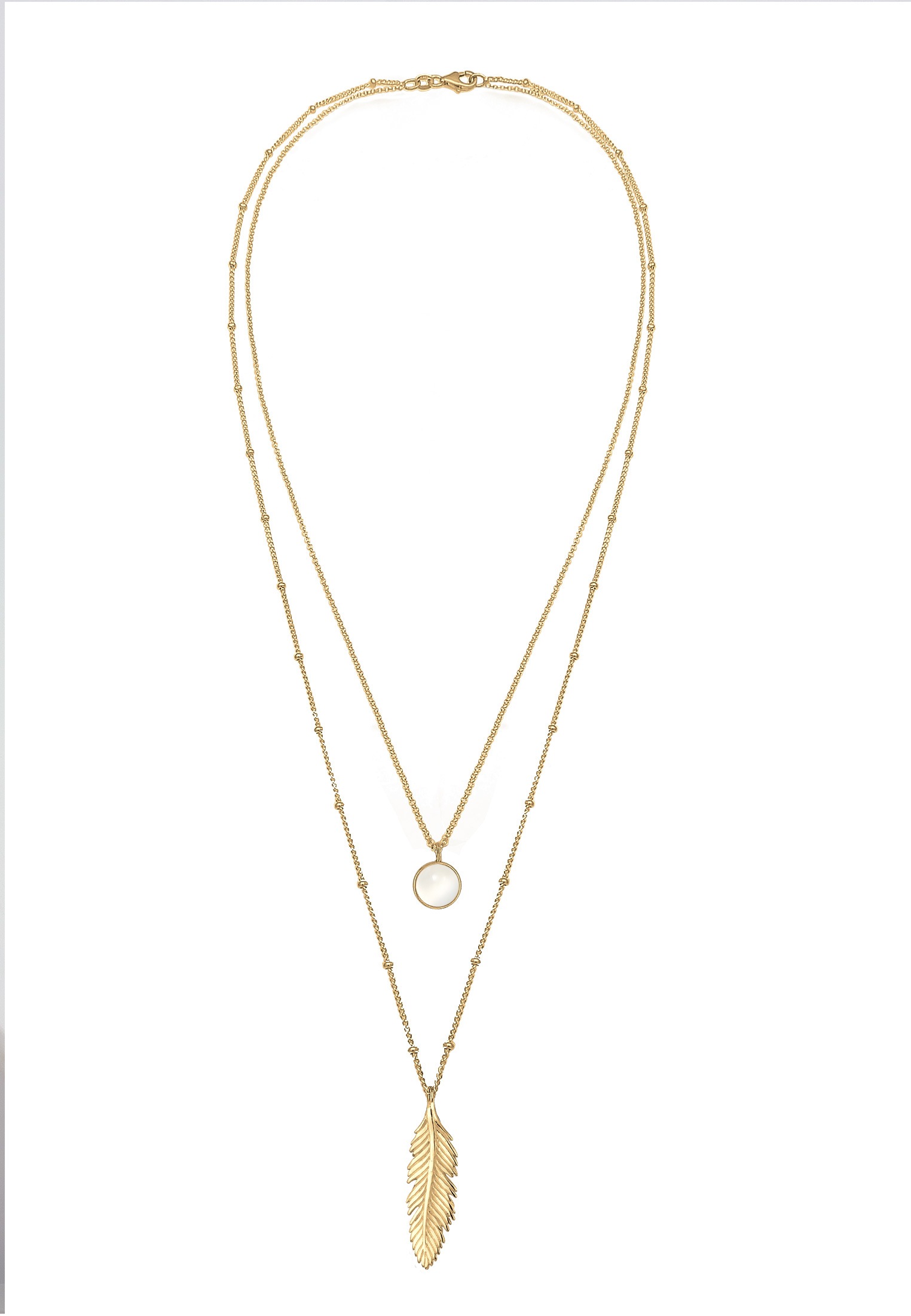 Elli Gliederkette »Layer Feder Mondstein Weiß 925 Sterling Silber«