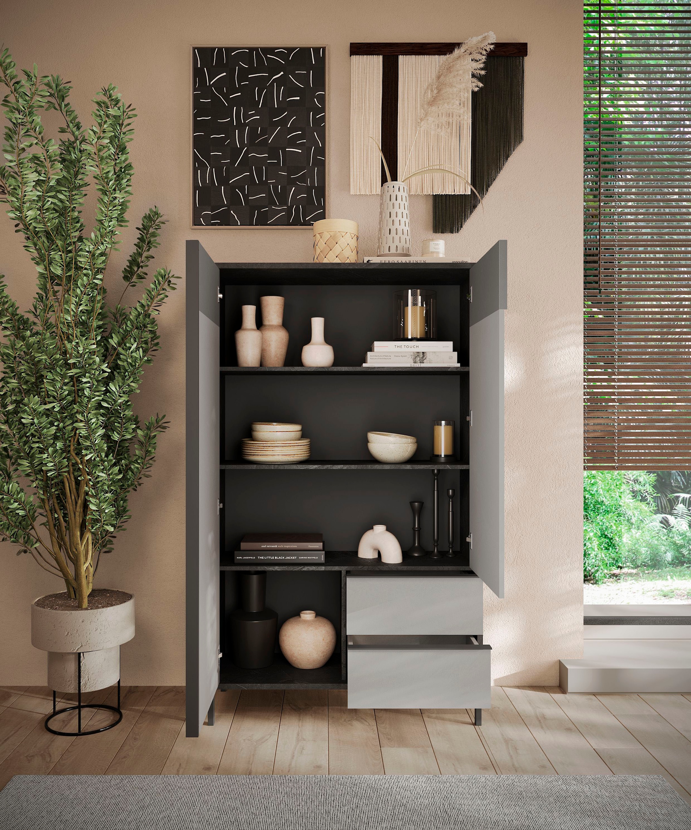 INOSIGN Highboard »Everest Höhe 177 cm, Kommode mit 2 Türen u. 2 Schubkästen«, Sideboard, Schrank, Soft/Self Closing, Korpus 22 mm