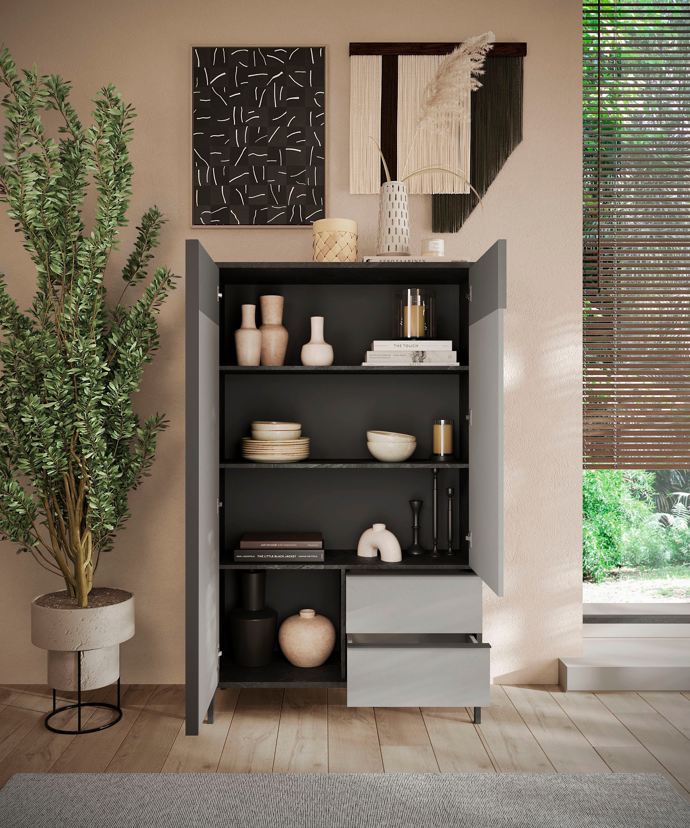 Thumbnail - Home affaire Highboard "Everest Höhe 177 cm, Kommode mit 2 Türen u. 2 Schubkästen" Sideboard, Schrank, Soft/Self Closing...