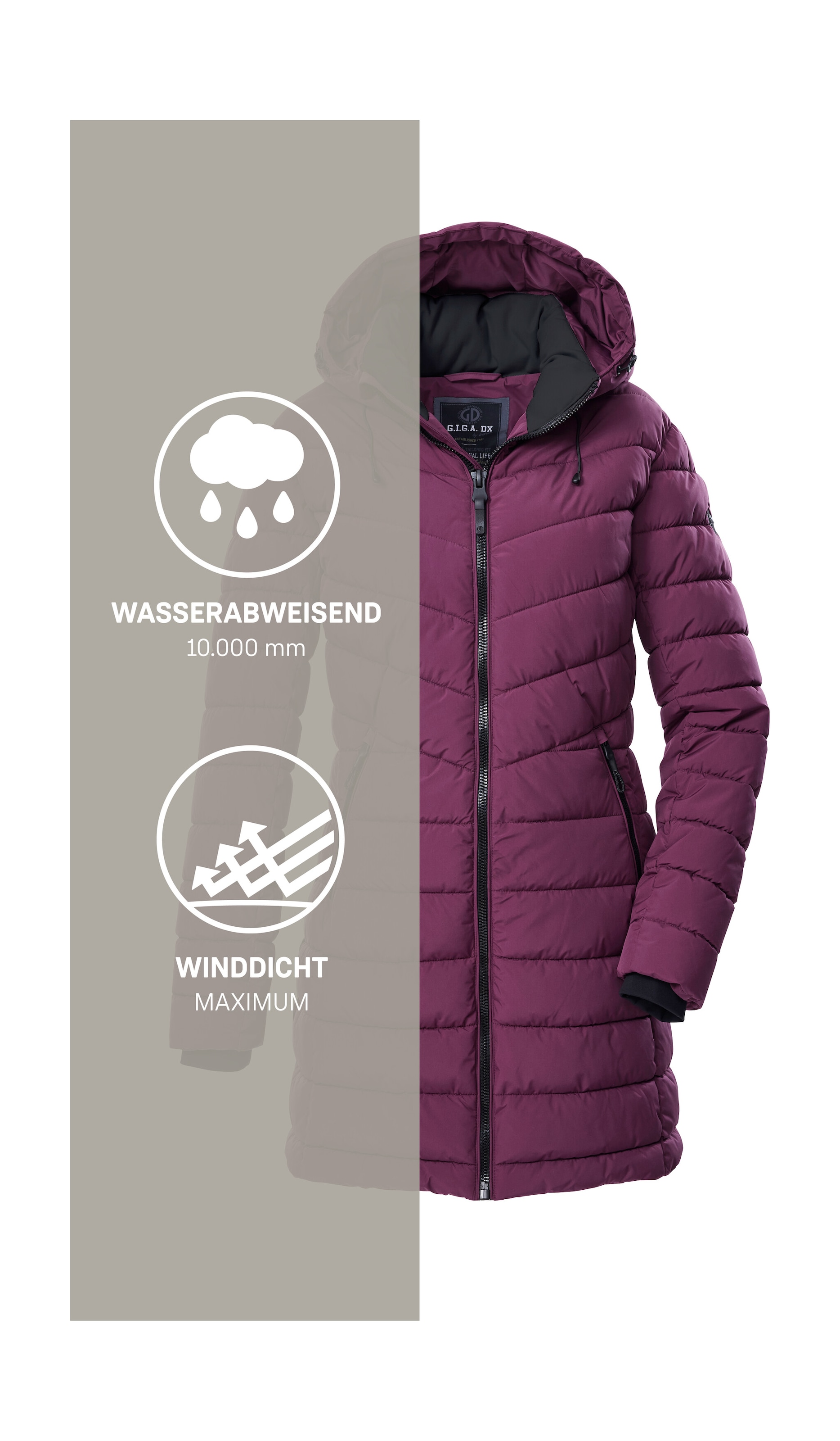 G.I.G.A. DX by killtec Steppmantel »GW 74 WMN QLTD PRK«, Wasserabweisender, winddichter Steppparka mit abnehmbarer Kapuze