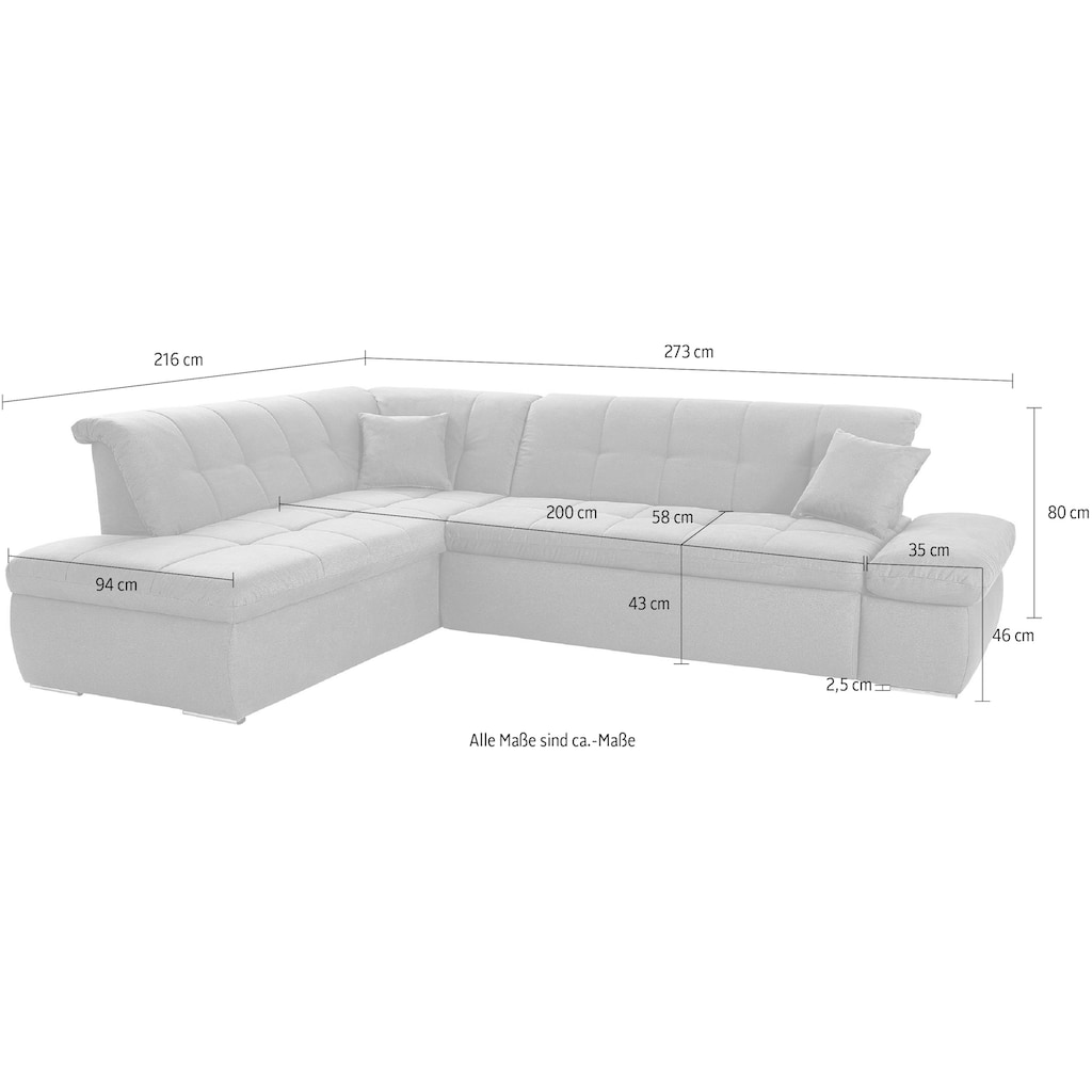 DOMO collection Ecksofa »NMoric incl. Zierkissen B/T/H: 273/216/80 cm«