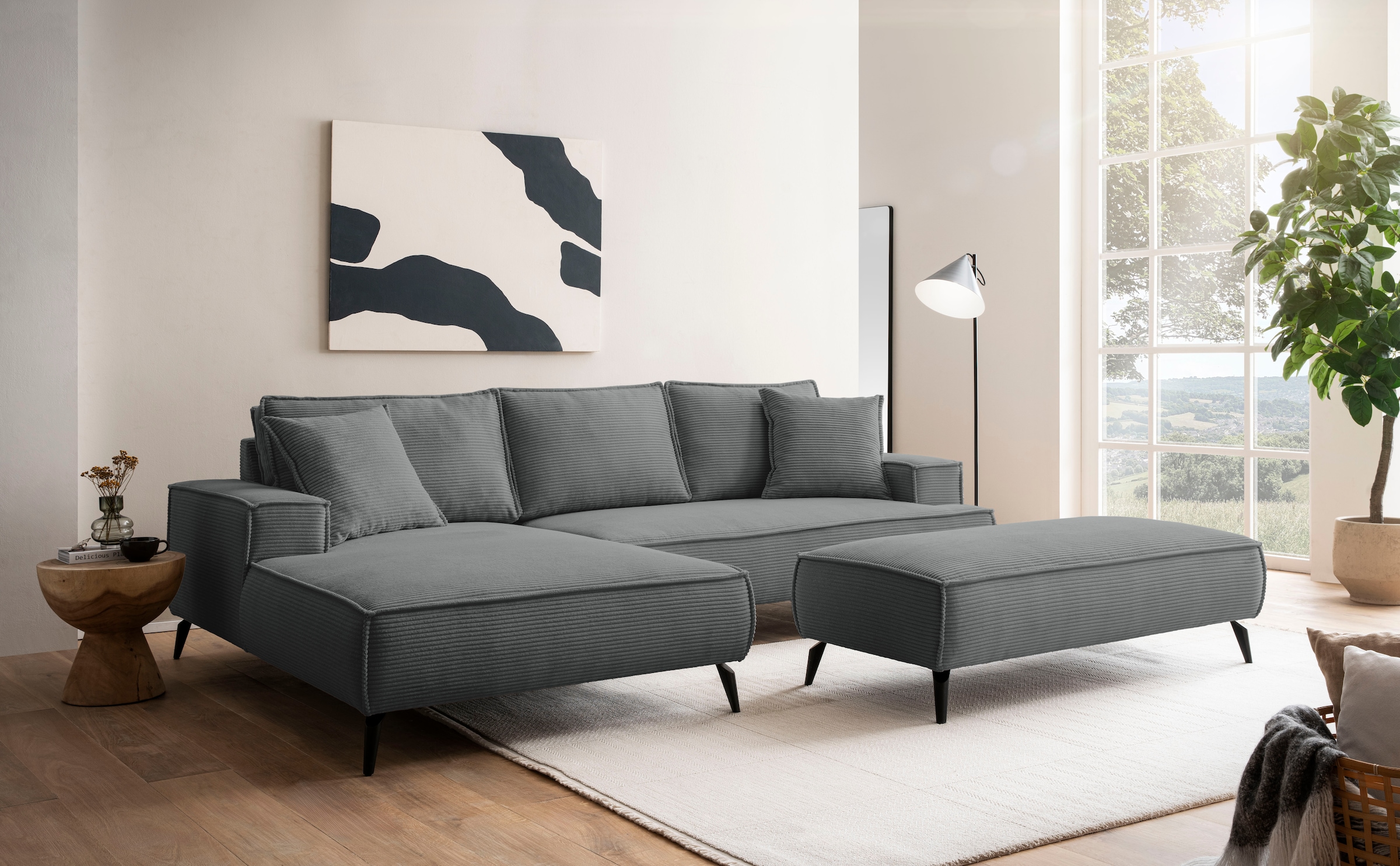 andas Ecksofa »TVINNU, L-Form in Cord, Sofa«, wahlweise Ottomane rechts/links, schwarze Füße, bequemer Sitzkomfort