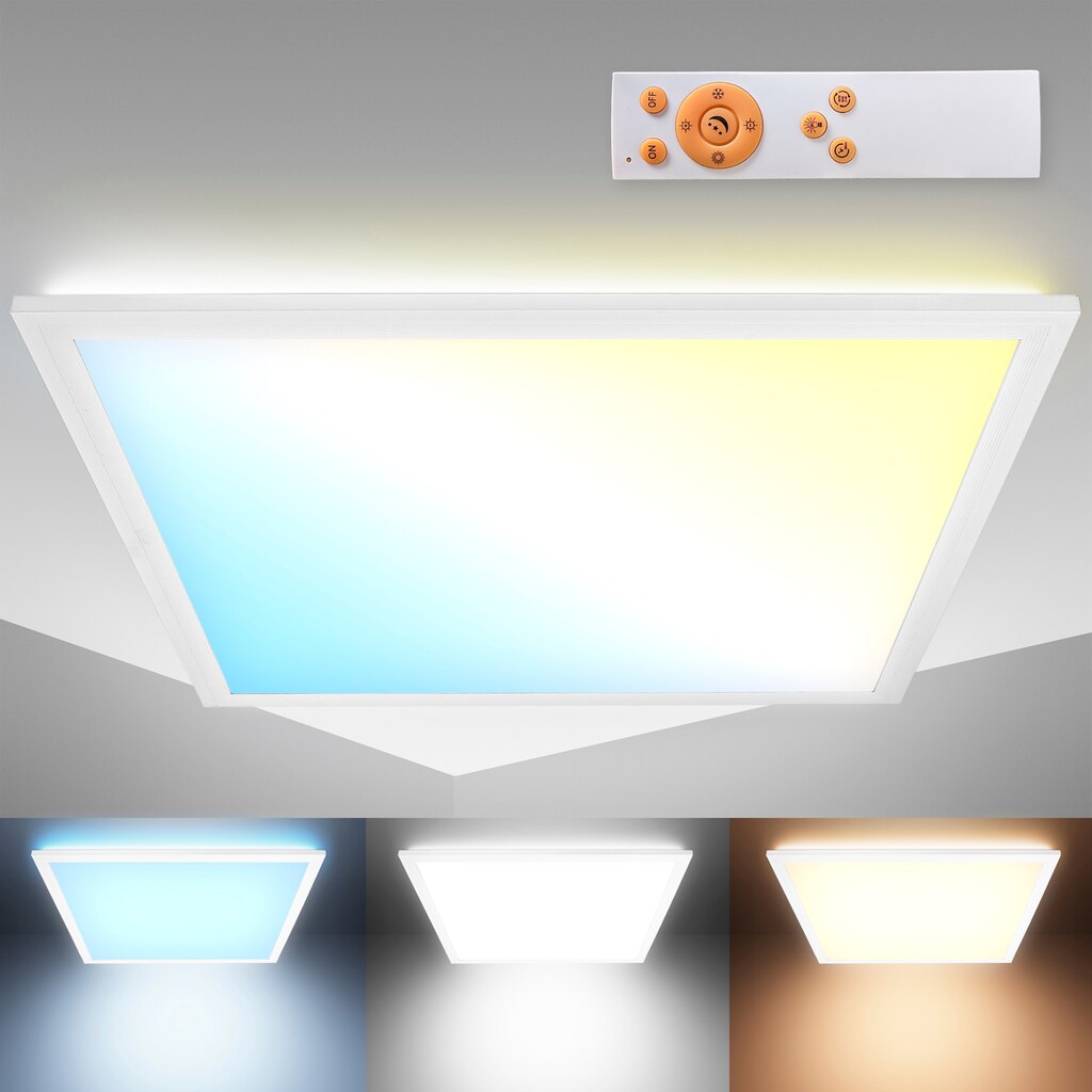 B.K.Licht LED Deckenleuchte, CCT LED Panel mit Fernbedienung und Hintergrundbeleuchtungseffekt, LED-Platine 24 Watt, dimmbar 2.500lm, 3.000 - 6.500K 