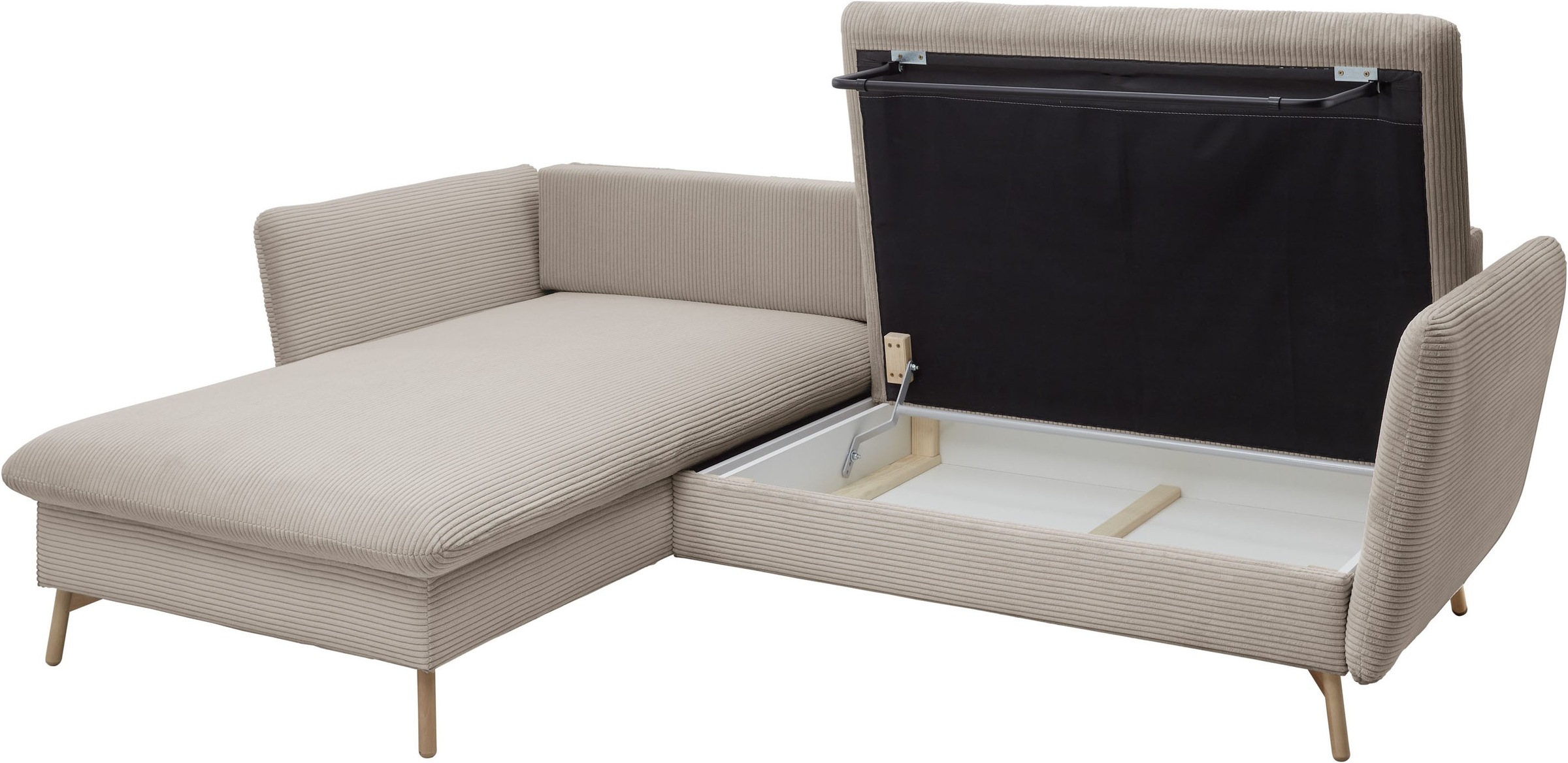 andas Ecksofa »MERLE, 258 cm, L-Form, traumhafter Cord,«, mit Bettfunktion und Bettkasten, Liegefläche 224 x 139